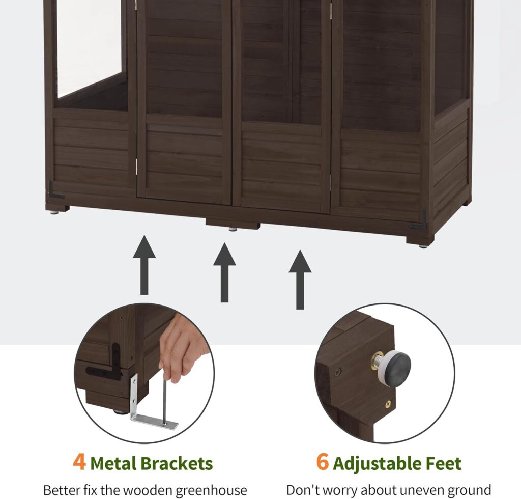 MCombo Wooden Greenhouse, Walk-in Outdoor Greenhouse with Openable Roof and Lockable Door, 0899 (Natural)