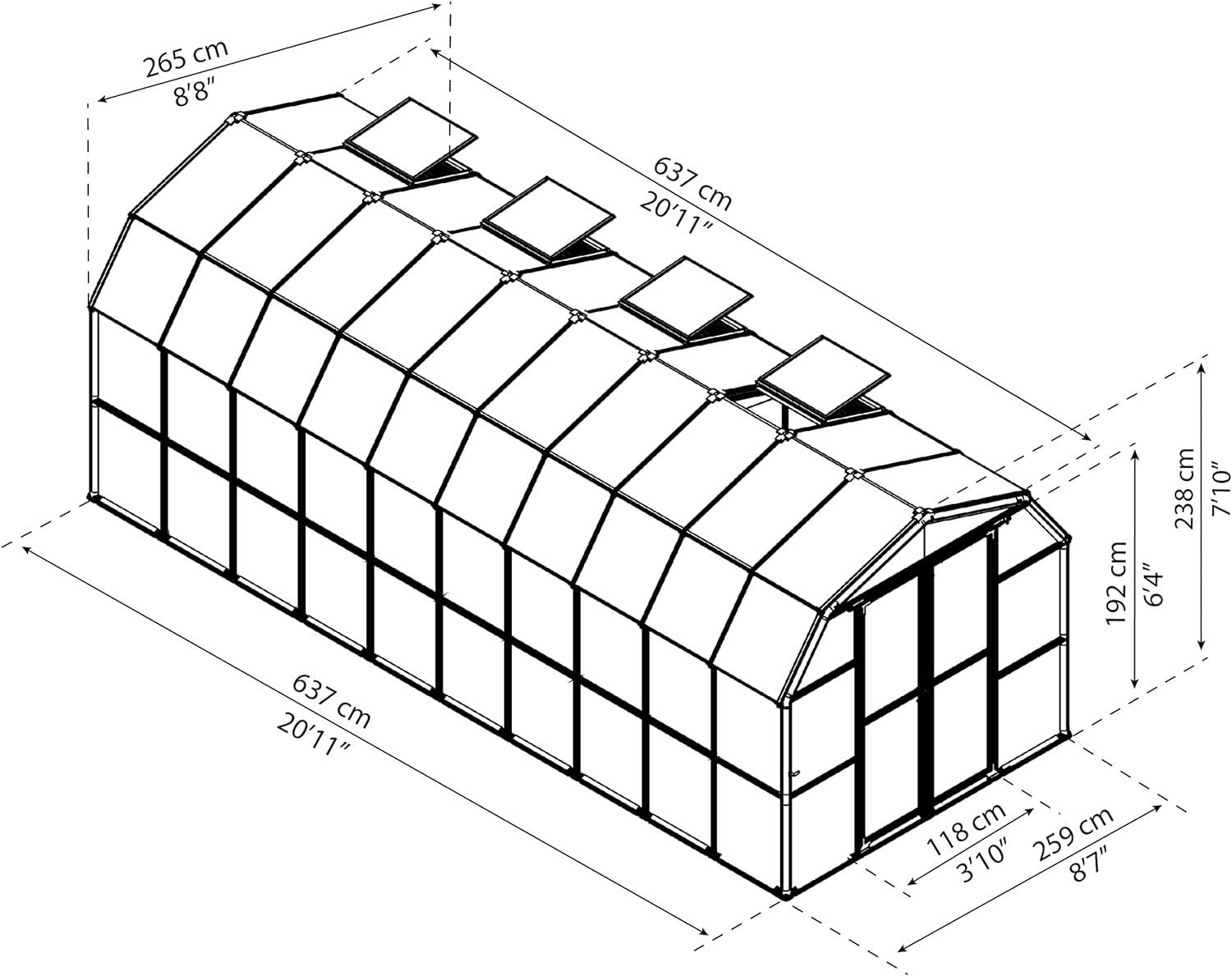 Rion HG7220 Grand Gardener Greenhouse, 8 x 20, Dark Green