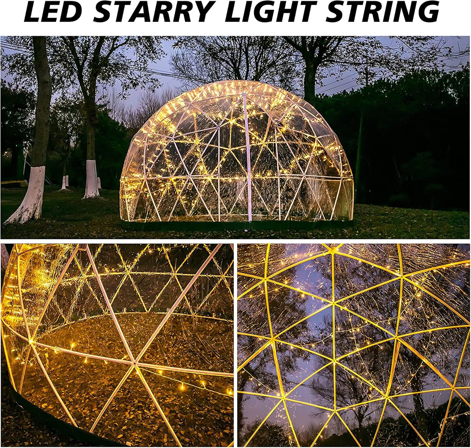 Greenhouse Garden Dome Igloo, 12*7.2 ft PVC Dome Tents Weatherproof Greenhouse Garden Bubble Tent with 2*10m Light Strings, Transparent Pod Cover Dome Geodesic Kit for Backyard, Outdoor Camping, Party