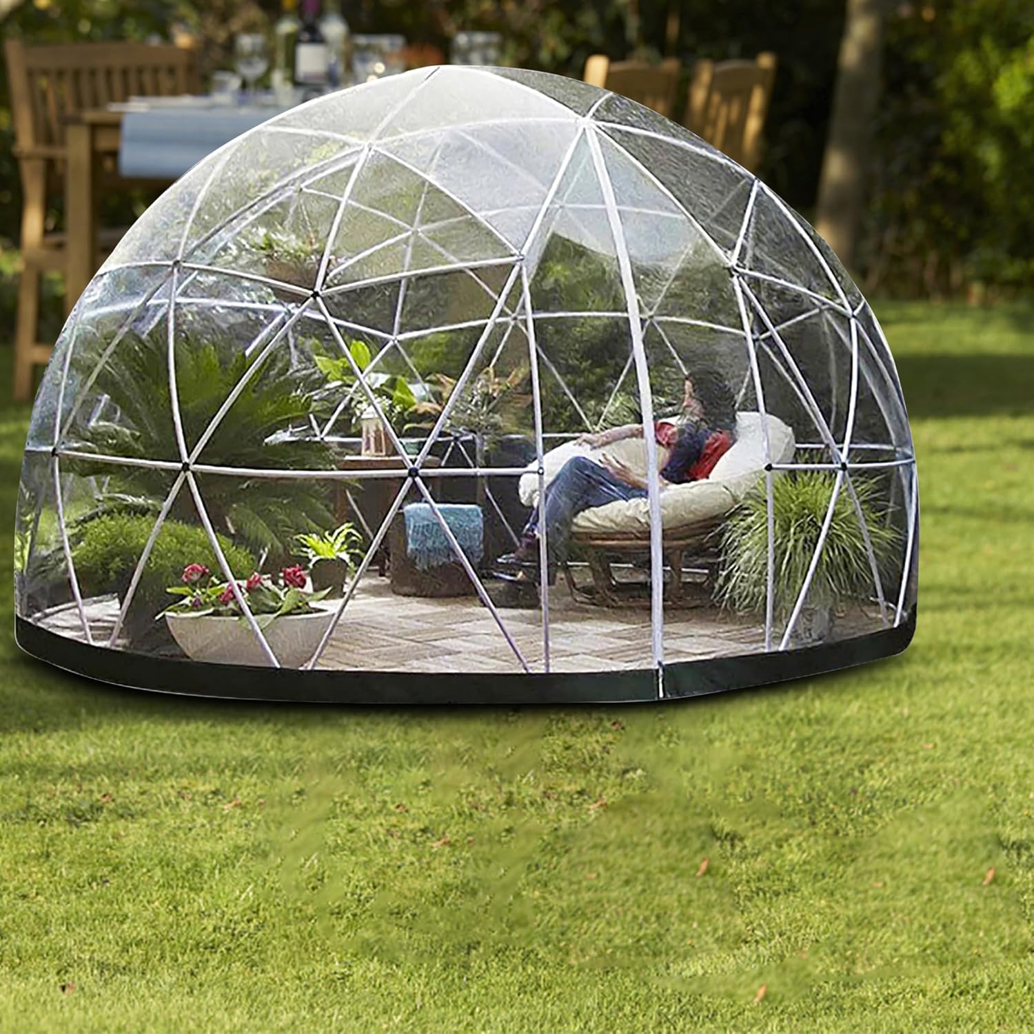 Greenhouse Garden Dome Igloo, 12*7.2 ft PVC Dome Tents Weatherproof Greenhouse Garden Bubble Tent with 2*10m Light Strings, Transparent Pod Cover Dome Geodesic Kit for Backyard, Outdoor Camping, Party