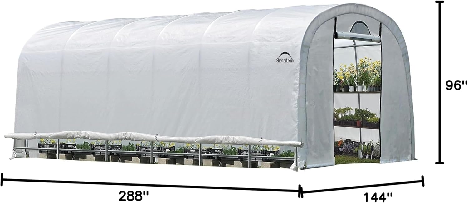 ShelterLogic 12 x 24 x 8 GrowIT Greenhouse Walk-Thru Access Round Roof Style Outdoor Backyard Garden Heavy Duty Plant Shelter