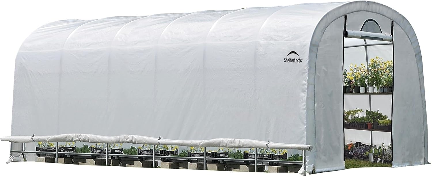 ShelterLogic 12 x 24 x 8 GrowIT Greenhouse Walk-Thru Access Round Roof Style Outdoor Backyard Garden Heavy Duty Plant Shelter