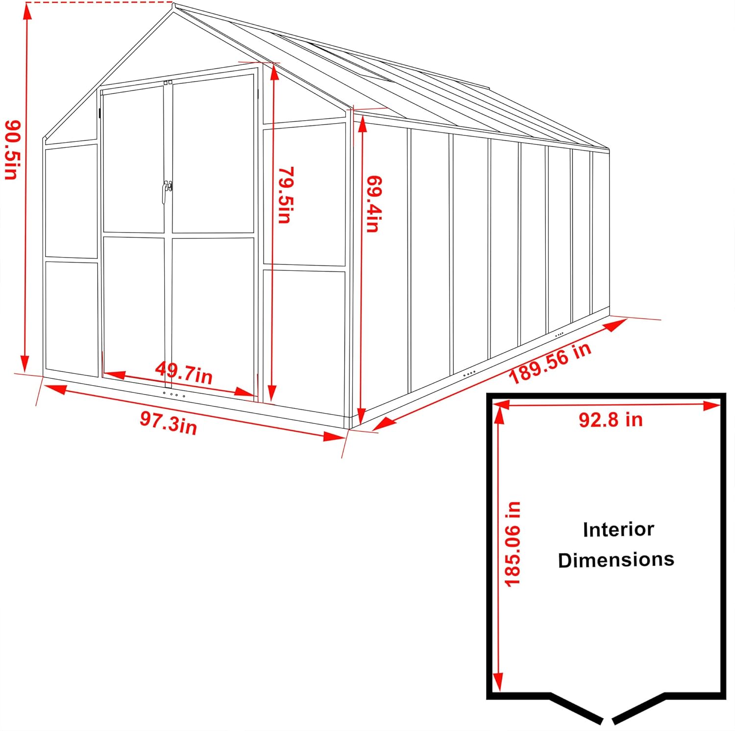 VEIKOU 8 x 16 FT Greenhouse for Outdoor， Polycarbonate Greenhouse with Aluminum Frame, Lockable Door and Ajustable Roof Vent for Backyard in Winter, Grey