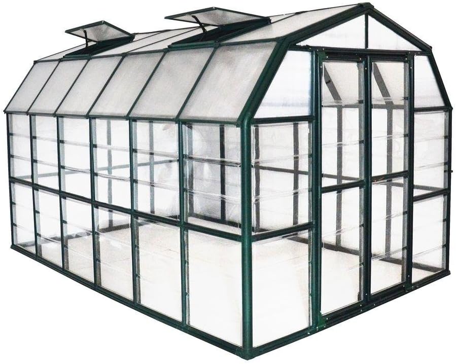 Palram - Canopia Rion Grand Gardener 2, 8 Ft. x 12 Ft. Greenhouse, Large Clear Twin Wall Polycarbonate Heavy Duty Green House DIY Kit for Garden, Plants, Walk-In for Outdoors with Window Vent (Green)