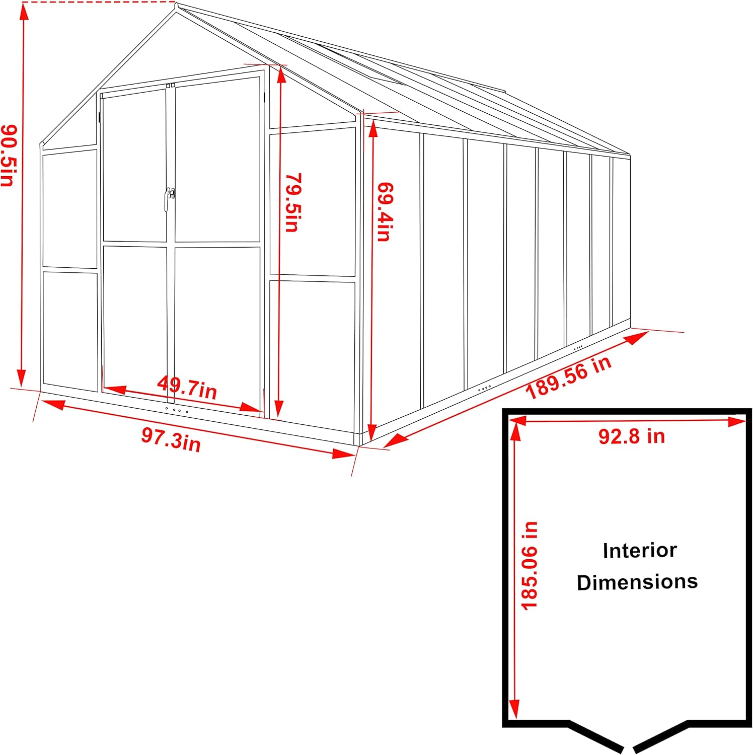 VEIKOU 8 x 16 FT Greenhouse for Outdoor, Polycarbonate Greenhouse with Aluminum Frame, Lockable Door and Ajustable Roof Vent for Backyard and Garden in Winter, Grey