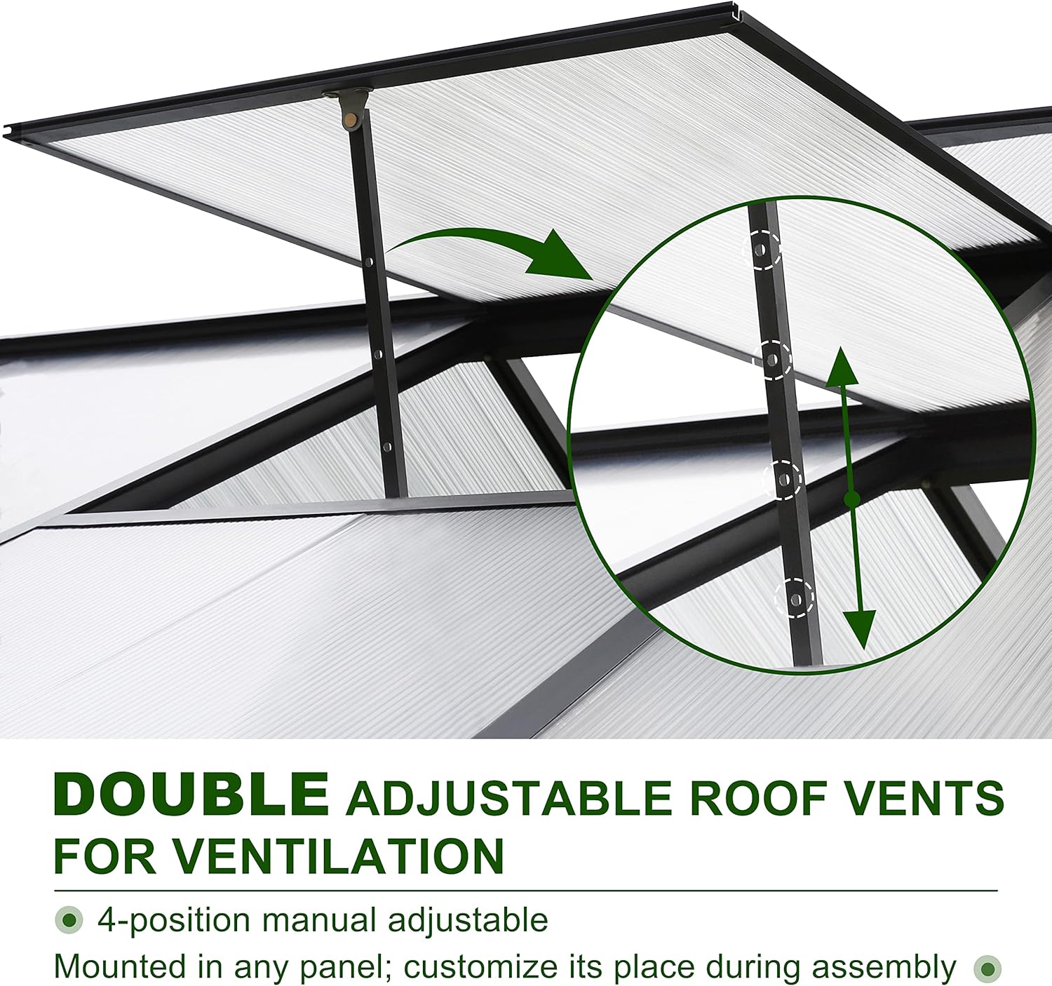VEIKOU 8 x 16 FT Greenhouse for Outdoor, Polycarbonate Greenhouse with Aluminum Frame, Lockable Door and Ajustable Roof Vent for Backyard and Garden in Winter, Grey