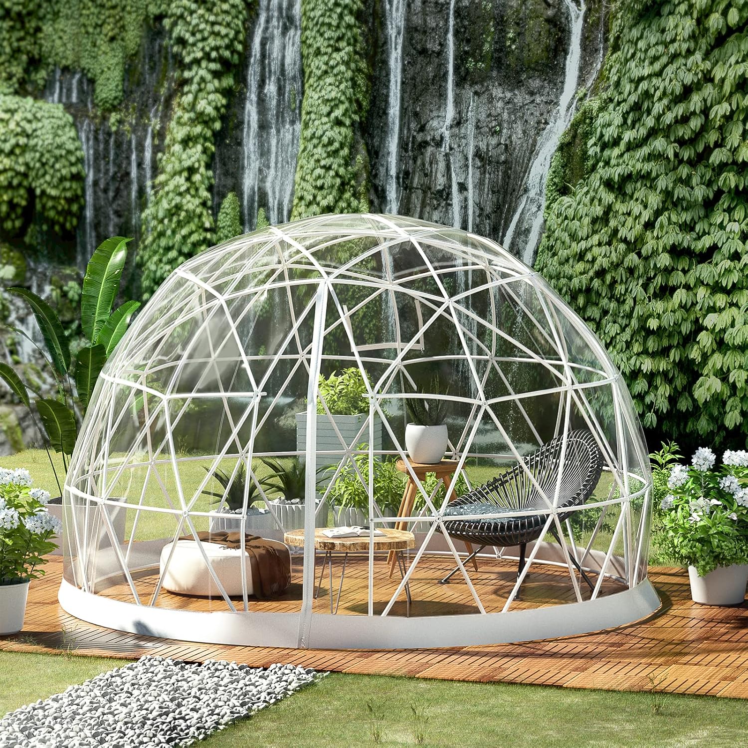 VEVOR 12FT Garden Dome Bubble Tent, Upgraded Geodesic Dome Greenhouse with Transparent TPU Cover and Sand Bags, Waterproof Garden Dome House Suitable for Patio and Dining Places