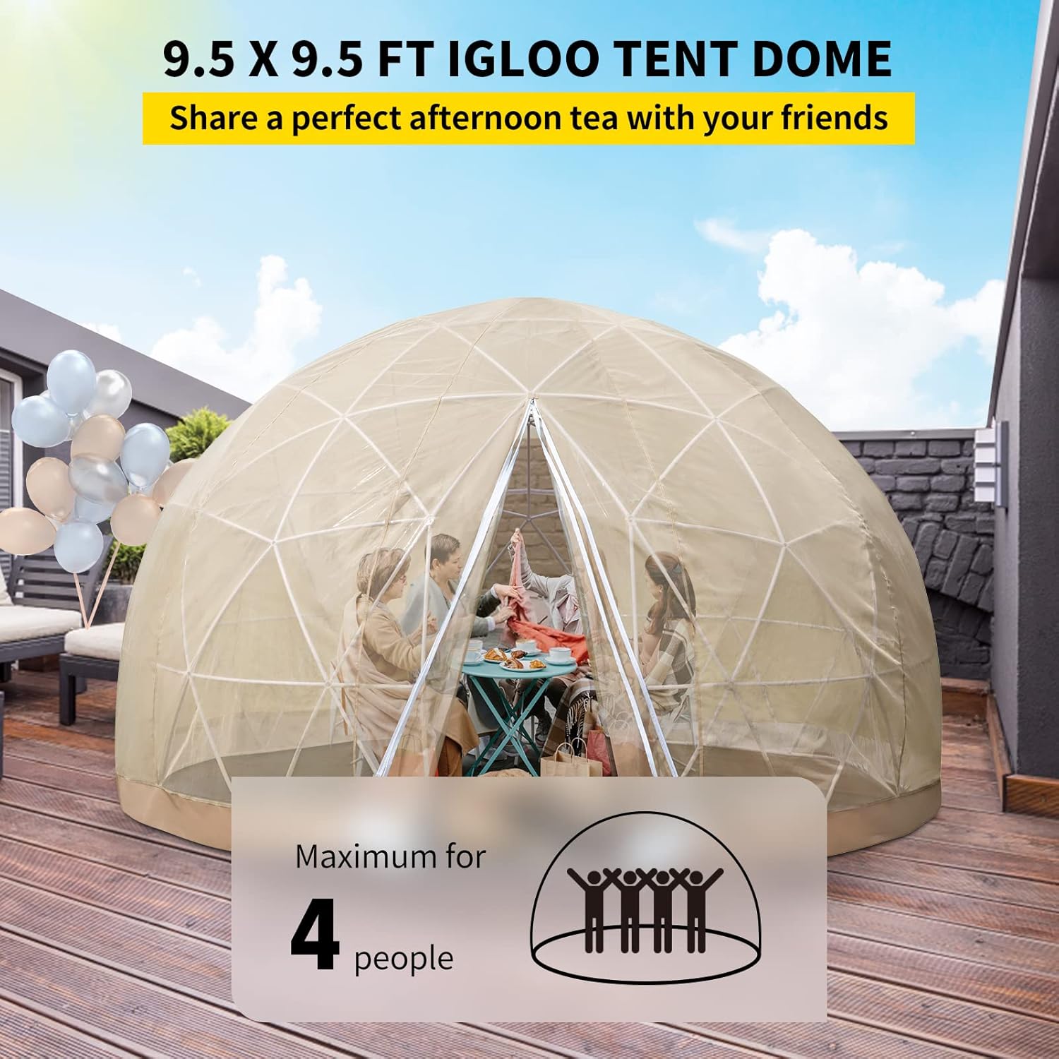 VEVOR Upgraded Greenhouse, 9.5FT Geodesic Dome, All-Year Dome Bubble Tent Set with PVC and Mesh Cover, Come with a Storage Bag and String Lights, Garden Igloo Suitable for Patio and Dining Places