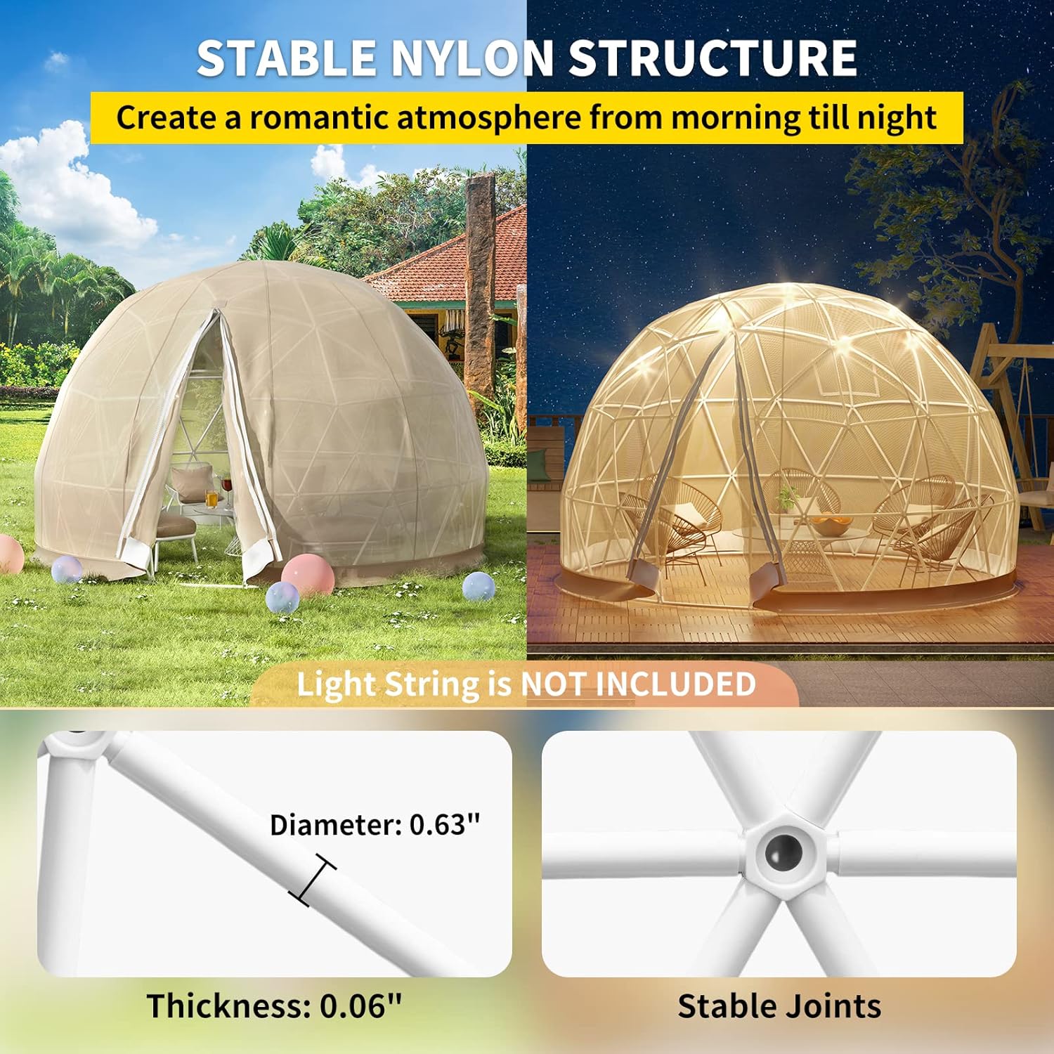 VEVOR Upgraded Greenhouse, 9.5FT Geodesic Dome, All-Year Dome Bubble Tent Set with PVC and Mesh Cover, Come with a Storage Bag and String Lights, Garden Igloo Suitable for Patio and Dining Places