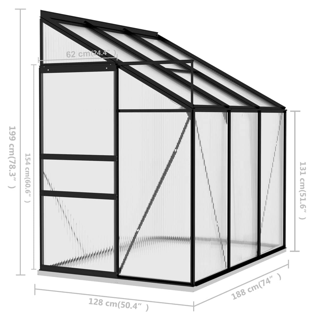 vidaXL Spacious Greenhouse - Anthracite Aluminum Construction, Perfect for Hobby Gardening - Transparent PC Board for Easy Plant Observation - Optimal Roof Vent, Lightweight and Movable Structure.