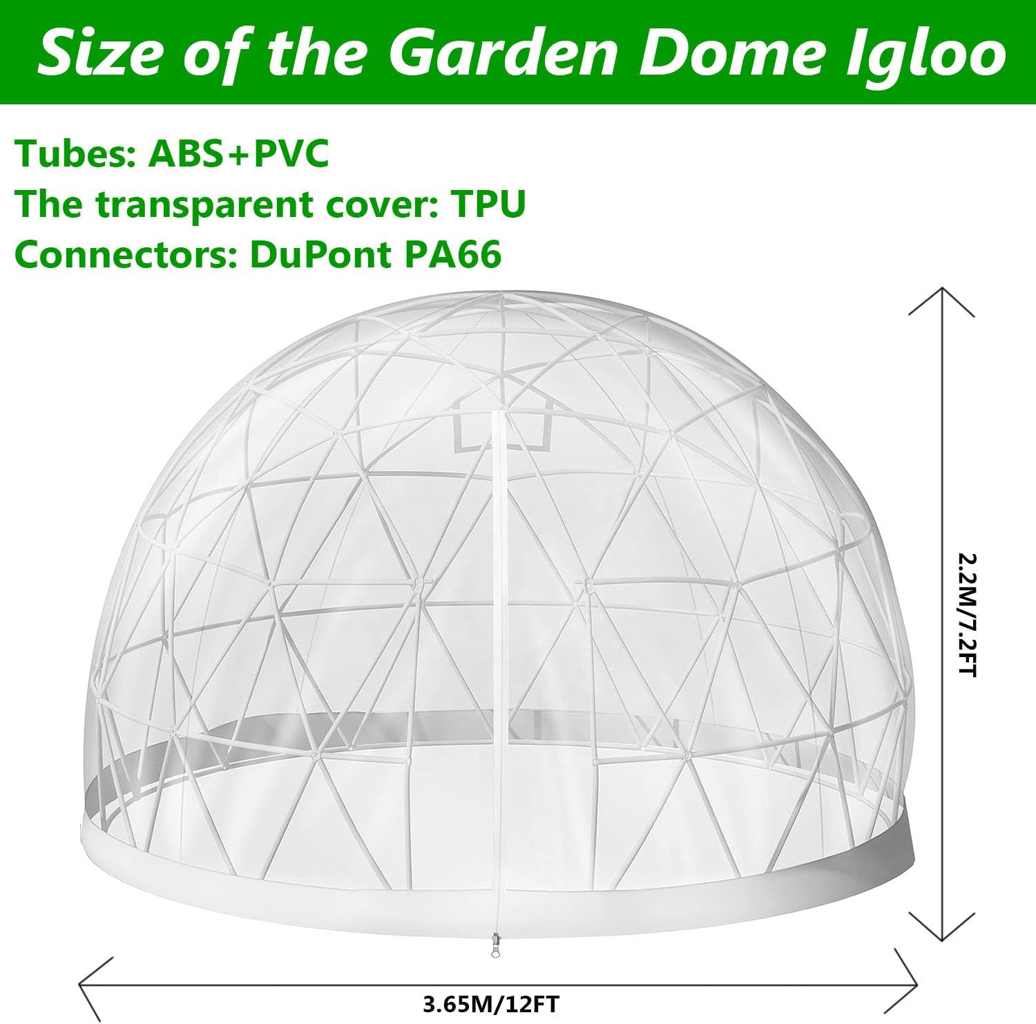 Garden Dome Igloo, TPU Dome 5-7 Person Tents with 2 * 10m Light Strings, Weatherproof Greenhouse Garden Bubble Tent, Transparent Igloo Dome House for Outdoor, Party, Backyard (12FT)