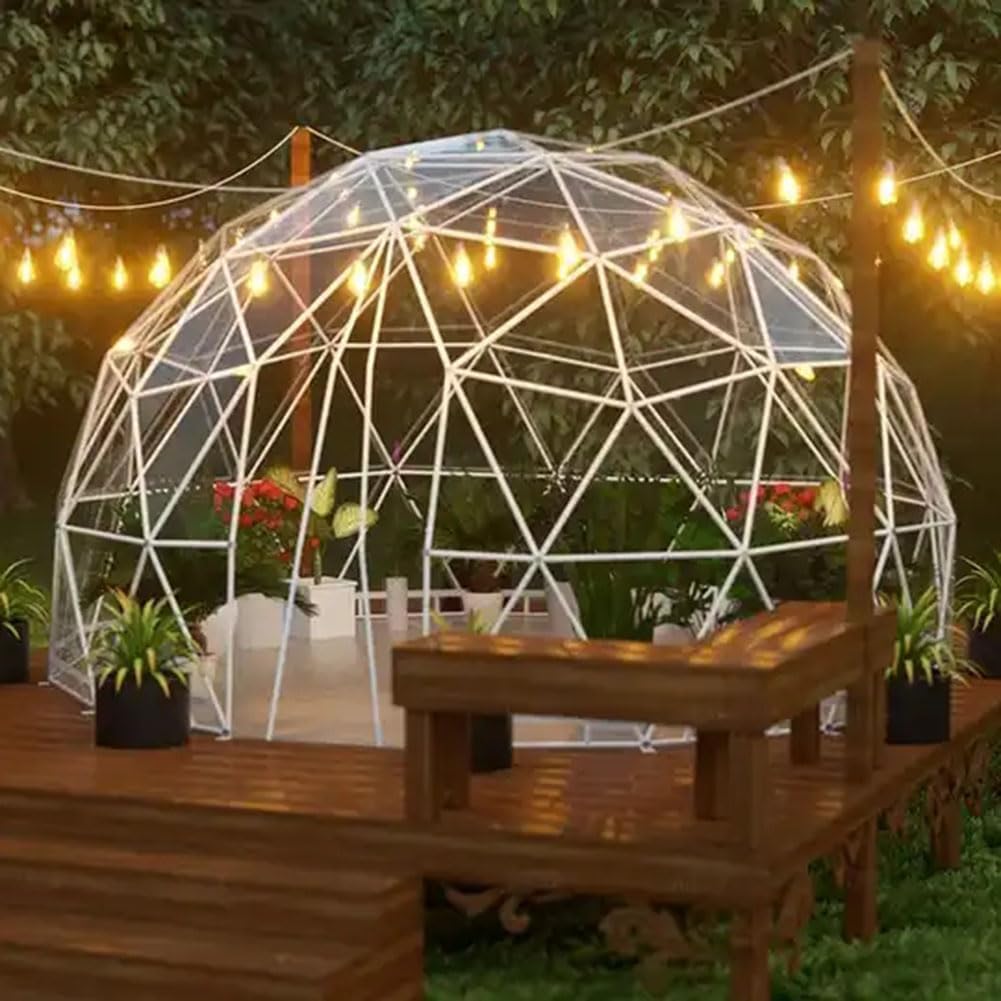 Garden Dome Igloo, TPU Dome 5-7 Person Tents with 2 * 10m Light Strings, Weatherproof Greenhouse Garden Bubble Tent, Transparent Igloo Dome House for Outdoor, Party, Backyard (12FT)