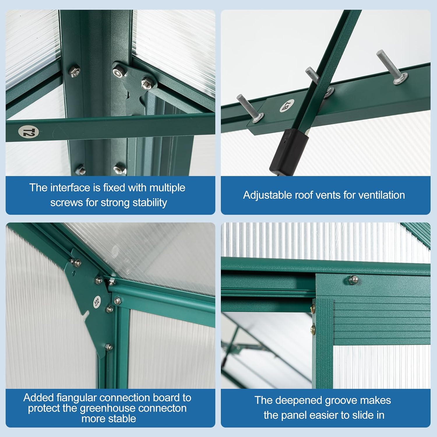 KELRIA 6x12 FT Walk-in Greenhouse for Outdoors, Polycarbonate Greenhouse Storage Shed with Sliding Door and Adjustable Vent Window, Sunroom Aluminum Heavy Duty Hot House for Garden Backyard, Green