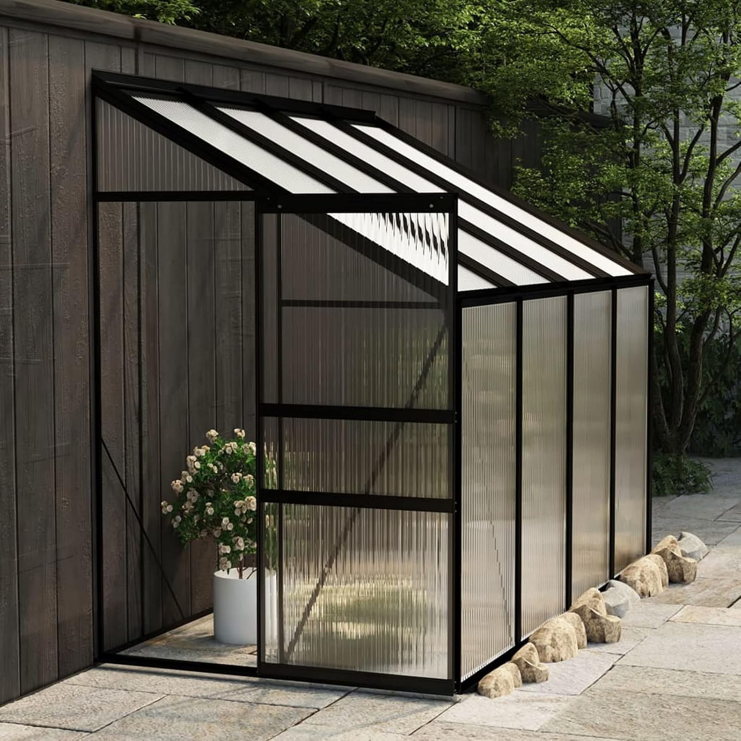 Tidyard Greenhouse with Door and Roof Vent PC Board Walk-in Plant Gardening Outdoor Herbs Flowers Vegetable House for Balcony, Deck, Garden 50.3 x 97.6 x 51.5/78.3 Inches (L x W x H)