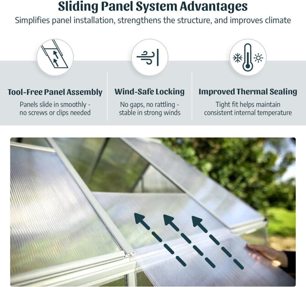 Canopia 6x4 Greenhouse with Plant Hangers, Hobby Walk-In Twin-Wall UV Polycarbonate Heavy Duty Aluminum Frame, Lockable Door, Adjustable Roof Vent, Rain Gutters, Galvanized Steel Base, Mythos (Silver) Canopia 6x4 Greenhouse with Plant Hangers, Hobby Walk-In Twin-Wall UV Polycarbonate Heavy Duty Aluminum Frame, Lockable Door, Adjustable Roof Vent, Rain Gutters, Galvanized Steel Base, Mythos (Silver)