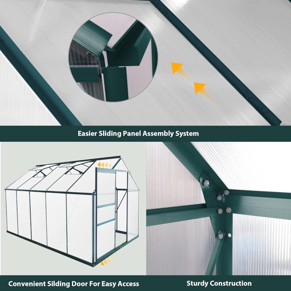 TRY  DO 6X10 Outdoor Walk-In Greenhouse, Sliding Door, 2 Vent Windows, Rain Gutter, Heavy Duty Polycarbonate Aluminum Greenhouse Kit for Vegetables, Plants, Winter Garden
