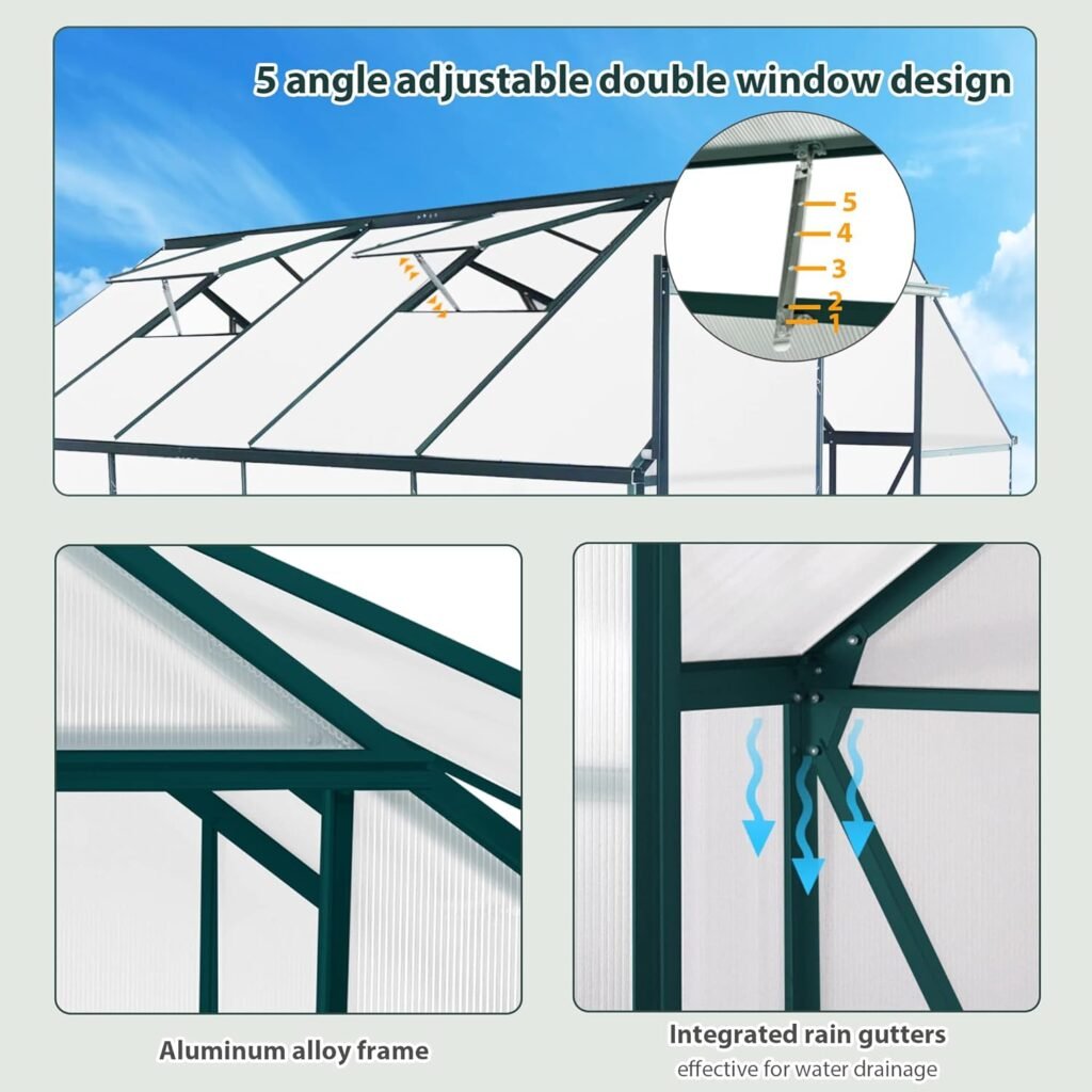 TRY  DO 6X10 Outdoor Walk-In Greenhouse, Sliding Door, 2 Vent Windows, Rain Gutter, Heavy Duty Polycarbonate Aluminum Greenhouse Kit for Vegetables, Plants, Winter Garden