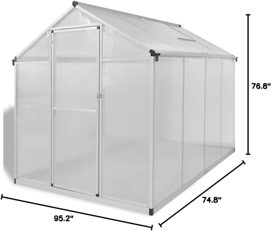 Walk-in Portable Greenhouse Polycarbonate Outdoor Garden Green House, Sunroom, Large Green House for Plants, Aluminum Construction, with Gutter System and roof Vent 49.5ft²