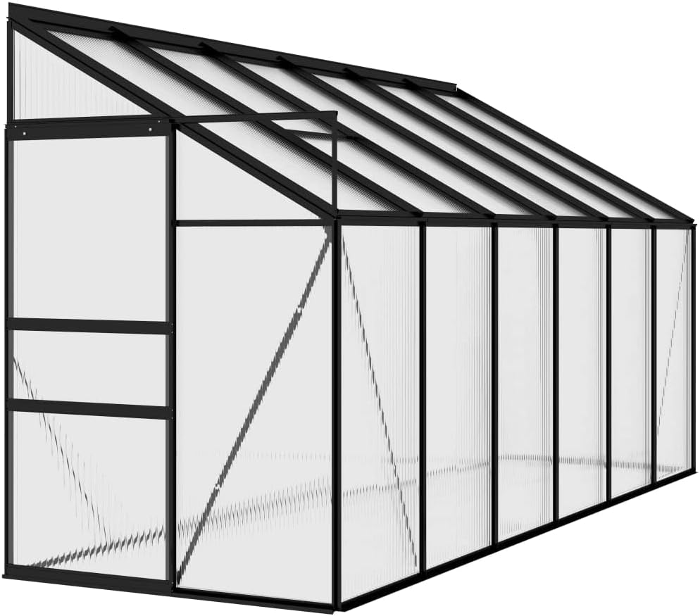 vidaXL Greenhouse Anthracite Aluminum - Spacious (262.7ft³), Transparent PC Board, Durable Aluminum Construction, Regulated Ventilation, Safety Compliant
