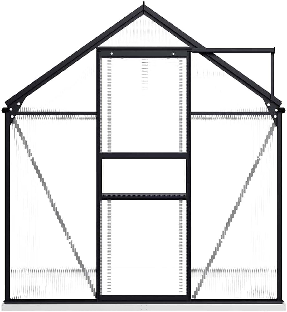 vidaXL Greenhouse with Base Frame - Anthracite Aluminum, Spacious Interior Capacity 212.9 ft³, Solid Polycarbonate Panels, UV Resistant, Thermally Insulated, Sturdy Aluminum Construction