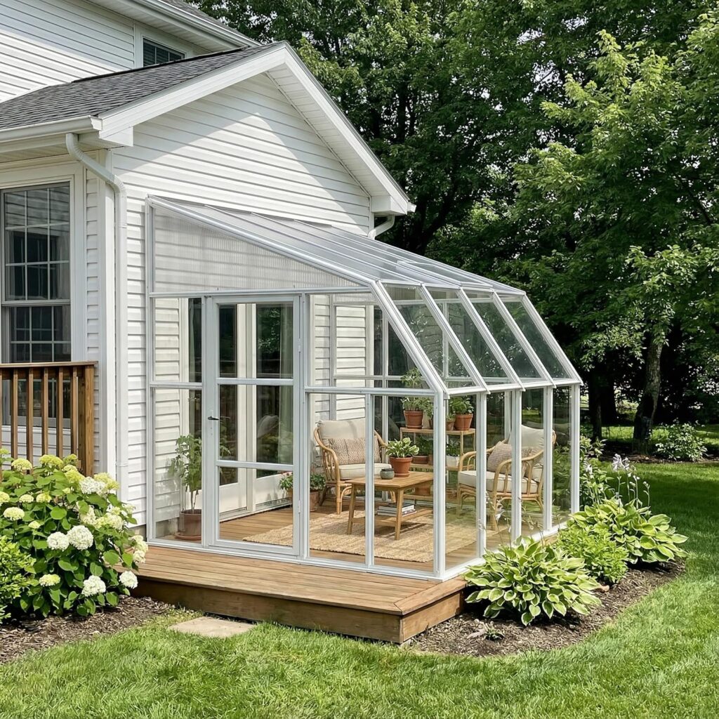 Palram Canopia Rion Sun Room Ft. x Ft. Solarium, Lean-to Greenhouse DIY Kit, Attach to House, Large Twin Wall Polycarbonate, 100% UV Protection for Porch, Patio Outdoors with Window Vent (White)