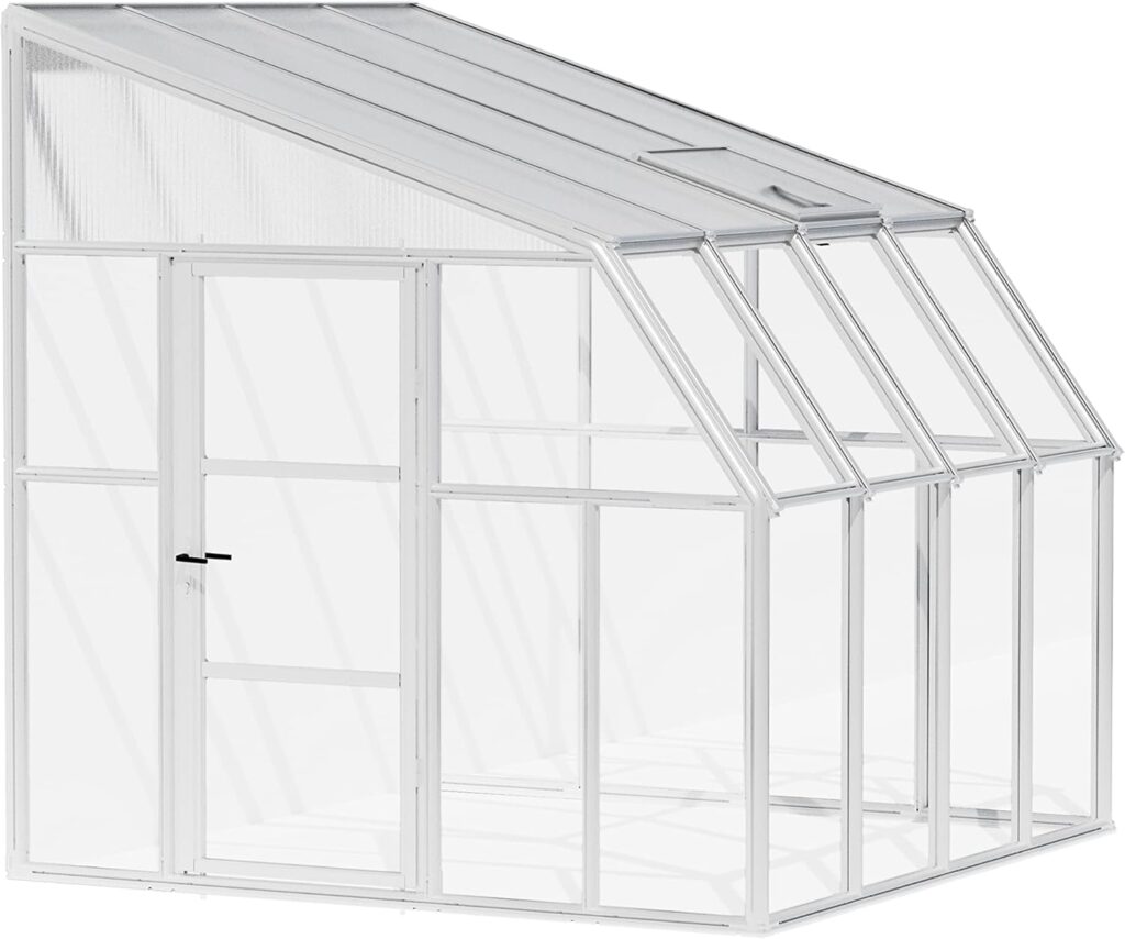 Palram Canopia Rion Sun Room Ft. x Ft. Solarium, Lean-to Greenhouse DIY Kit, Attach to House, Large Twin Wall Polycarbonate, 100% UV Protection for Porch, Patio Outdoors with Window Vent (White)
