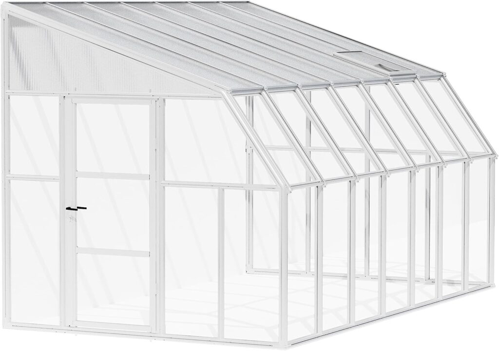 Palram Canopia Rion Sun Room Ft. x Ft. Solarium, Lean-to Greenhouse DIY Kit, Attach to House, Large Twin Wall Polycarbonate, 100% UV Protection for Porch, Patio Outdoors with Window Vent (White)