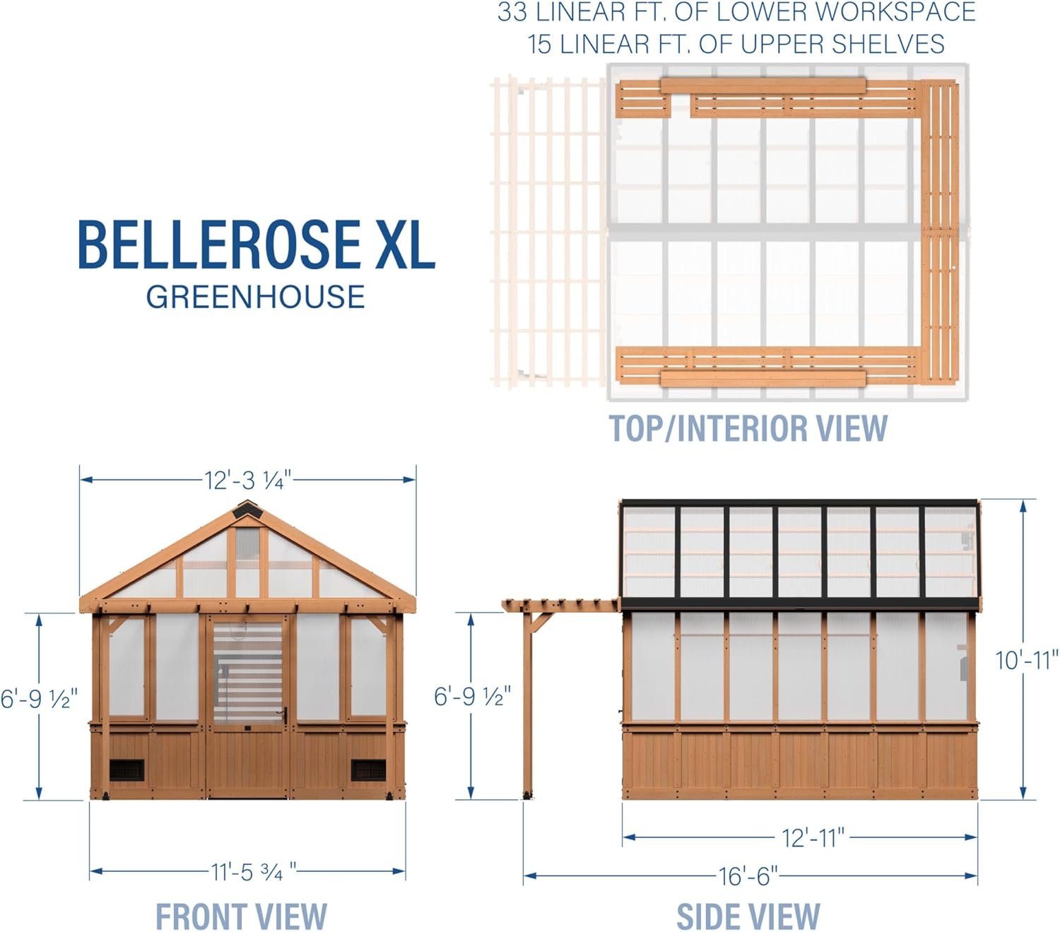 Backyard Discovery Bellerose XL x Cedar Wood and Polycarbonate Walk-in Greenhouse Kit with Pergola, Exhaust Fan, Windows, Hose Hook-Ups, PowerPort, Staging Shelves for Outdoor Gardening