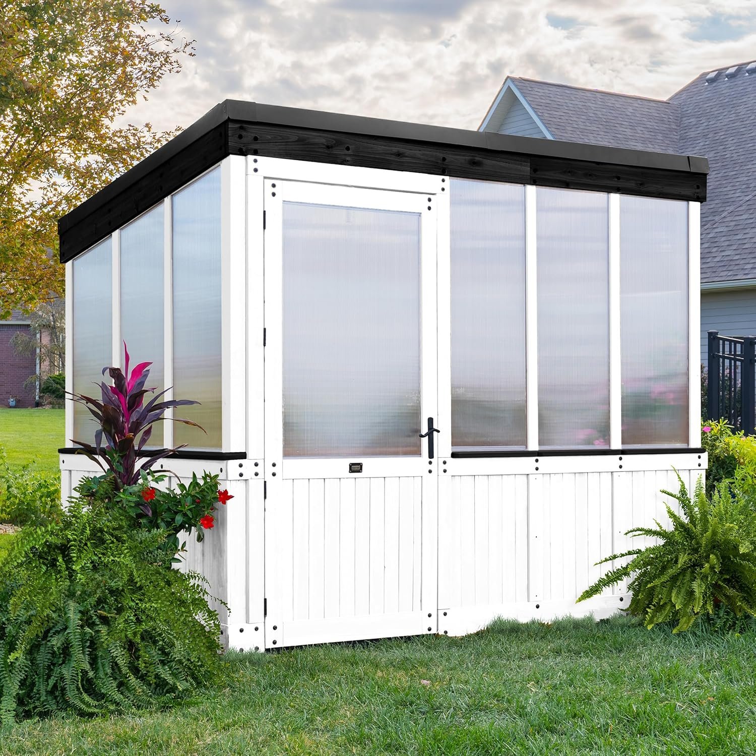 Backyard Discovery Poppy x Cedar Wood and Polycarbonate Walk-In Greenhouse Kit with Exhaust Fan, Windows, Hose Hook-Ups, PowerPort, Staging Shelves, Plant Hooks for Year-Round Outdoor Gardening Backyard Discovery Poppy x Cedar Wood and Polycarbonate Walk-In Greenhouse Kit with Exhaust Fan, Windows, Hose Hook-Ups, PowerPort, Staging Shelves, Plant Hooks for Year-Round Outdoor Gardening