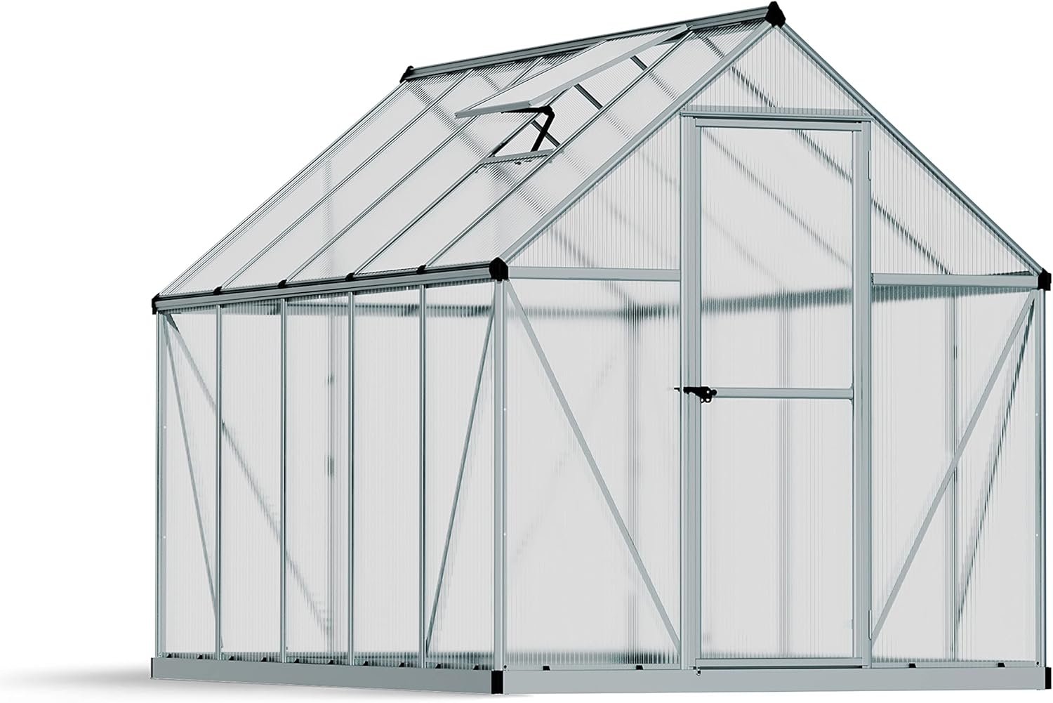 Canopia 6x8 Greenhouse Kit with Plant Hangers, Hobby Walk-in Twin-Wall UV Polycarbonate Heavy Duty Aluminum Frame, Lockable Door, Adjustable Roof Vent, Rain Gutters, Galvanized Steel Base, Mythos Canopia 6x8 Greenhouse Kit with Plant Hangers, Hobby Walk-in Twin-Wall UV Polycarbonate Heavy Duty Aluminum Frame, Lockable Door, Adjustable Roof Vent, Rain Gutters, Galvanized Steel Base, Mythos