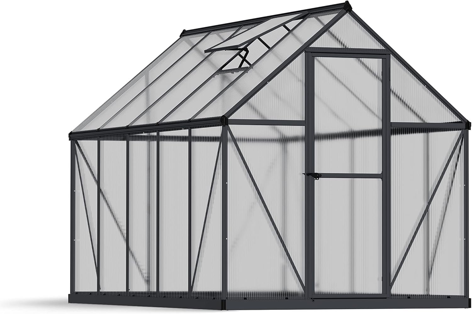 Canopia 6x8 Greenhouse Kit with Plant Hangers, Hobby Walk-in Twin-Wall UV Polycarbonate Heavy Duty Aluminum Frame, Lockable Door, Adjustable Roof Vent, Rain Gutters, Galvanized Steel Base, Mythos Canopia 6x8 Greenhouse Kit with Plant Hangers, Hobby Walk-in Twin-Wall UV Polycarbonate Heavy Duty Aluminum Frame, Lockable Door, Adjustable Roof Vent, Rain Gutters, Galvanized Steel Base, Mythos
