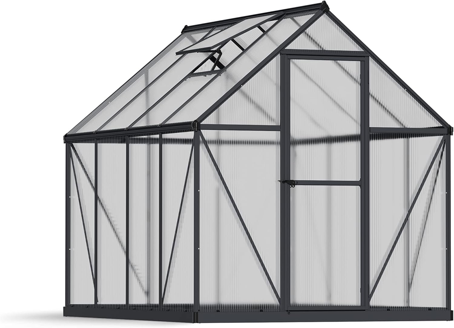 Canopia 6x8 Greenhouse Kit with Plant Hangers, Hobby Walk-in Twin-Wall UV Polycarbonate Heavy Duty Aluminum Frame, Lockable Door, Adjustable Roof Vent, Rain Gutters, Galvanized Steel Base, Mythos Canopia 6x8 Greenhouse Kit with Plant Hangers, Hobby Walk-in Twin-Wall UV Polycarbonate Heavy Duty Aluminum Frame, Lockable Door, Adjustable Roof Vent, Rain Gutters, Galvanized Steel Base, Mythos