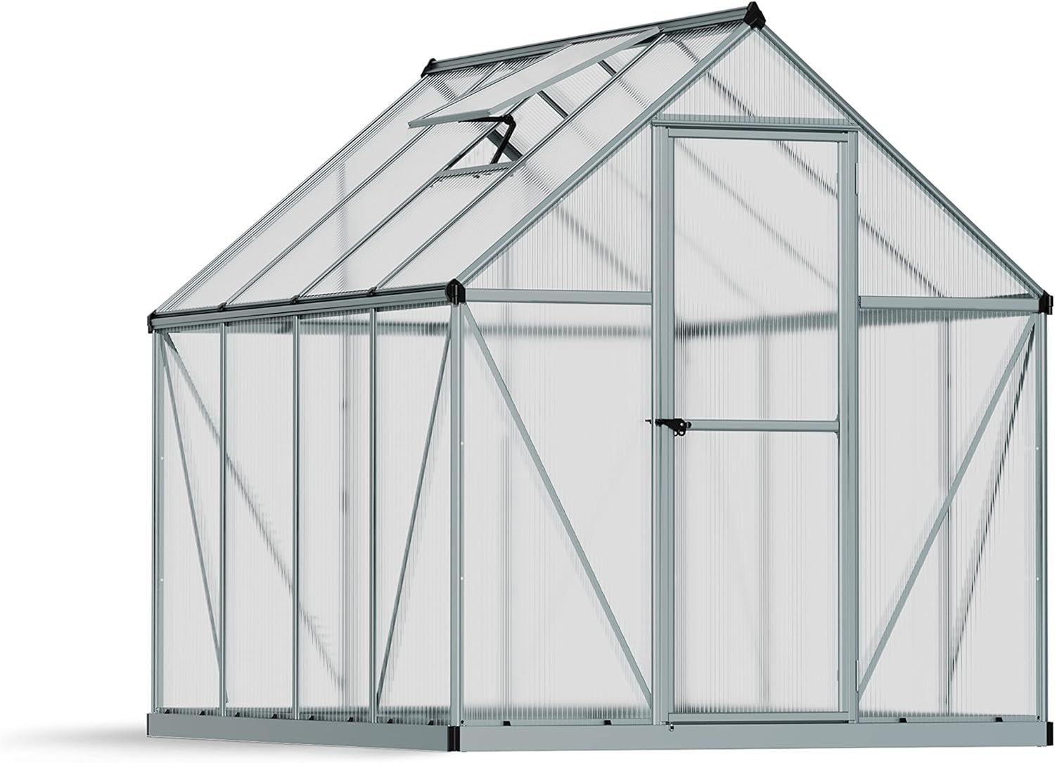 Canopia 6x8 Greenhouse Kit with Plant Hangers, Hobby Walk-in Twin-Wall UV Polycarbonate Heavy Duty Aluminum Frame, Lockable Door, Adjustable Roof Vent, Rain Gutters, Galvanized Steel Base, Mythos Canopia 6x8 Greenhouse Kit with Plant Hangers, Hobby Walk-in Twin-Wall UV Polycarbonate Heavy Duty Aluminum Frame, Lockable Door, Adjustable Roof Vent, Rain Gutters, Galvanized Steel Base, Mythos
