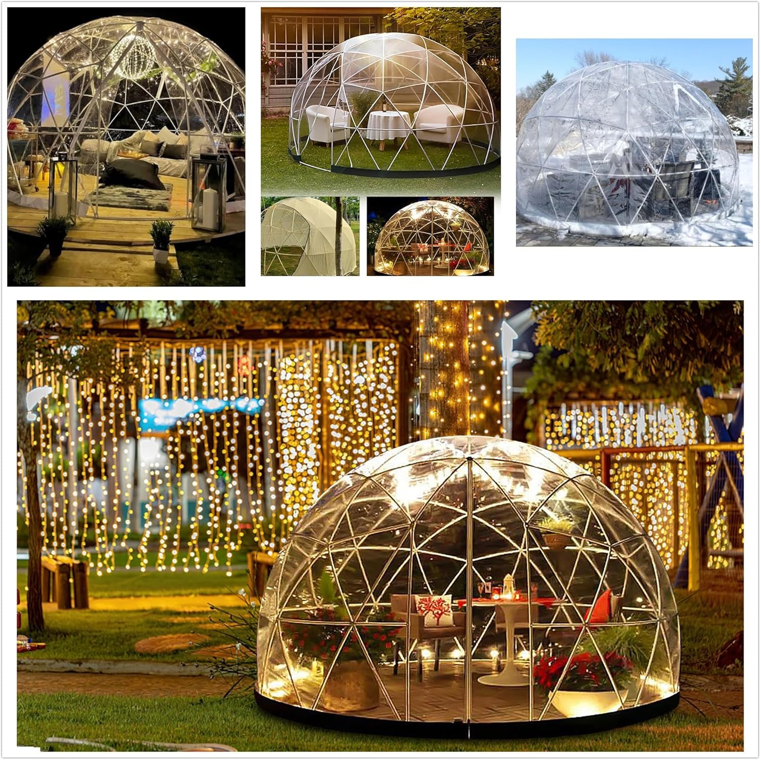 Outdoor Garden Dome Igloo, * 7.2 ft PVC Dome Tents Weatherproof Greenhouse Garden Bubble Tent, Clear Pod Cover Dome Geodesic Kit Moon Dome House Gazebos Home for Backyard, Camping, Party Event