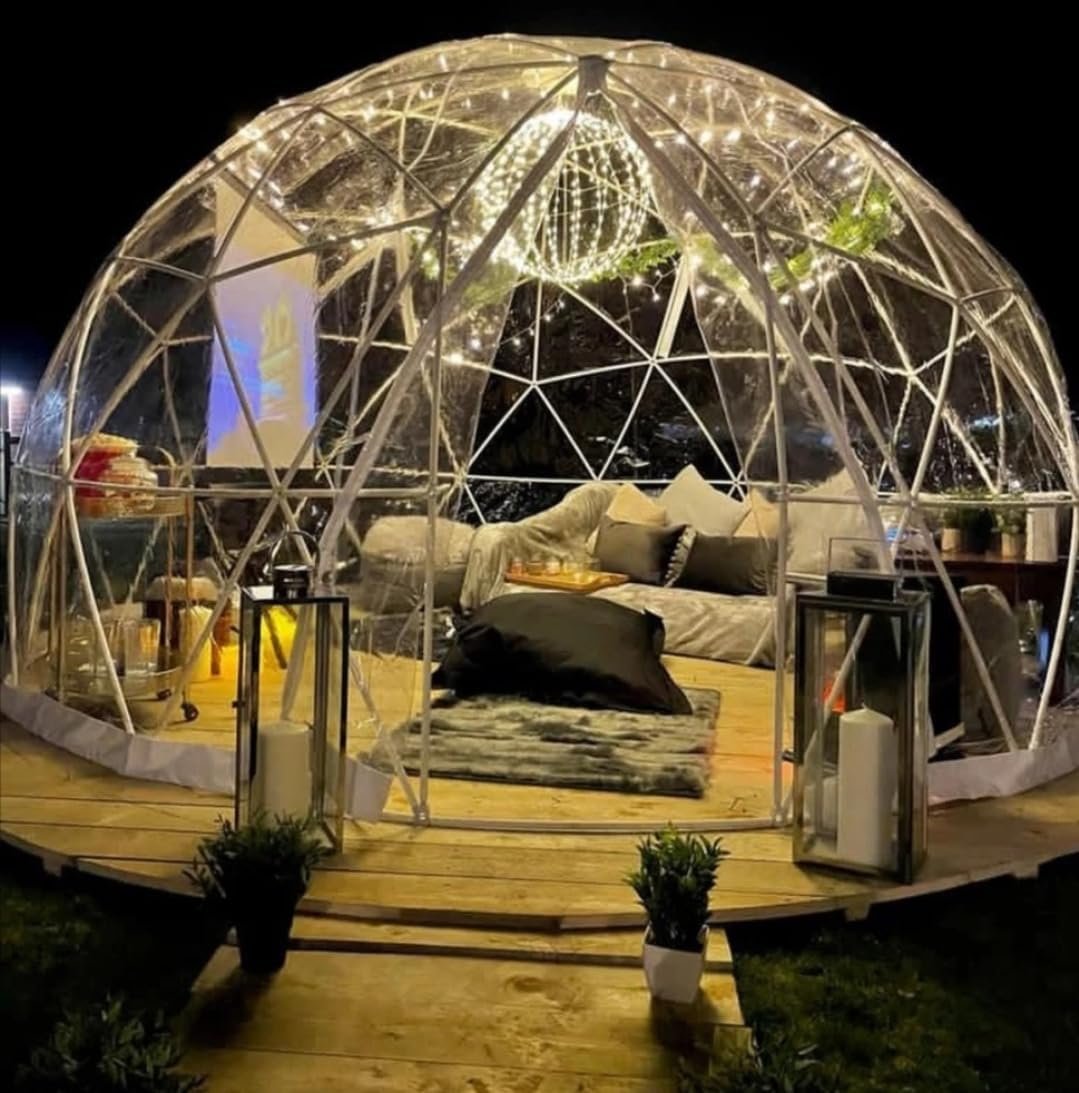 Outdoor Garden Dome Igloo, * 7.2 ft PVC Dome Tents Weatherproof Greenhouse Garden Bubble Tent, Clear Pod Cover Dome Geodesic Kit Moon Dome House Gazebos Home for Backyard, Camping, Party Event