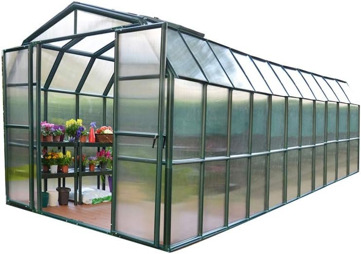 Palram - Canopia Rion Grand Gardener Ft. x Ft. Greenhouse, Large Clear Twin Wall Polycarbonate Heavy Duty Green House DIY Kit for Garden, Plants, Walk-In for Outdoors with Window Vent (Green)