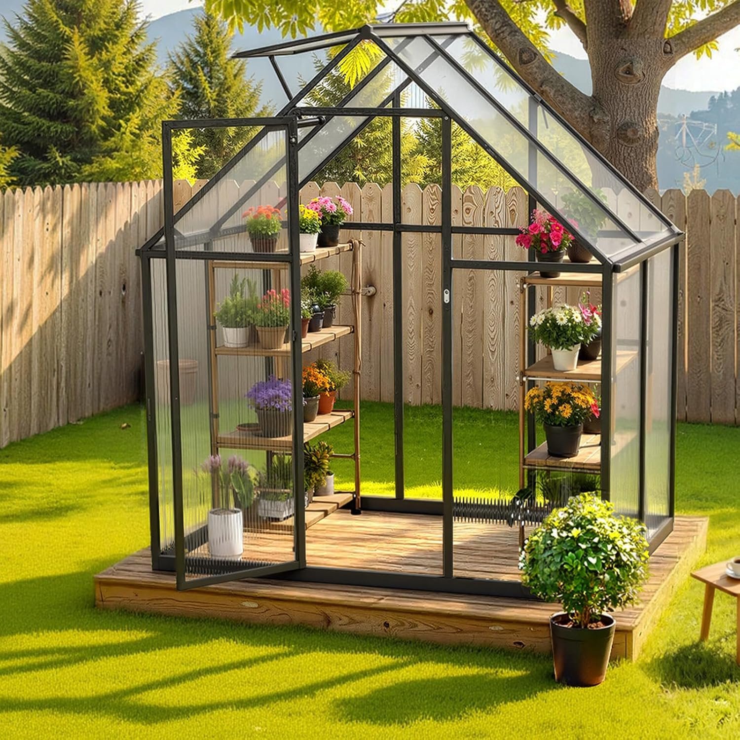 VEVOR x FT Polycarbonate Greenhouse, Heavy Duty Outdoor Green House with Adjustable Vent  Push-Pull Lockable Door, Quick Setup, Aluminum Frame Walk-in Greenhouse Sunroom for Outside Garden Lawn