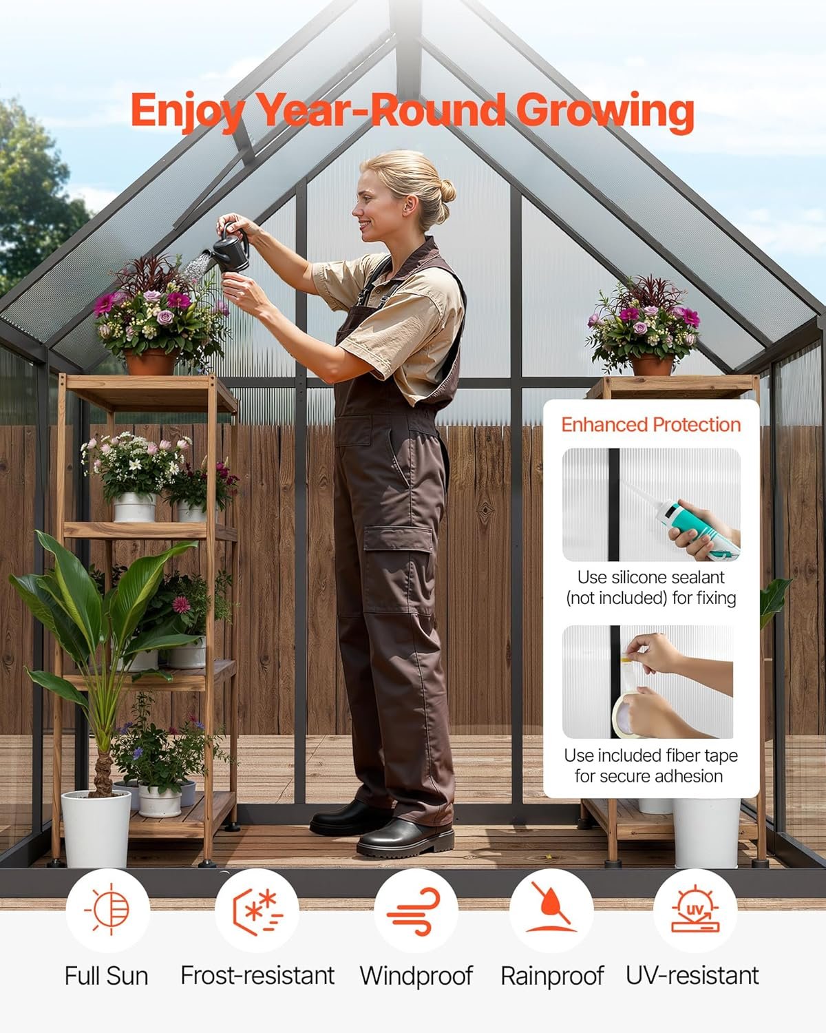 VEVOR x FT Polycarbonate Greenhouse, Heavy Duty Outdoor Green House with Adjustable Vent  Push-Pull Lockable Door, Quick Setup, Aluminum Frame Walk-in Greenhouse Sunroom for Outside Garden Lawn