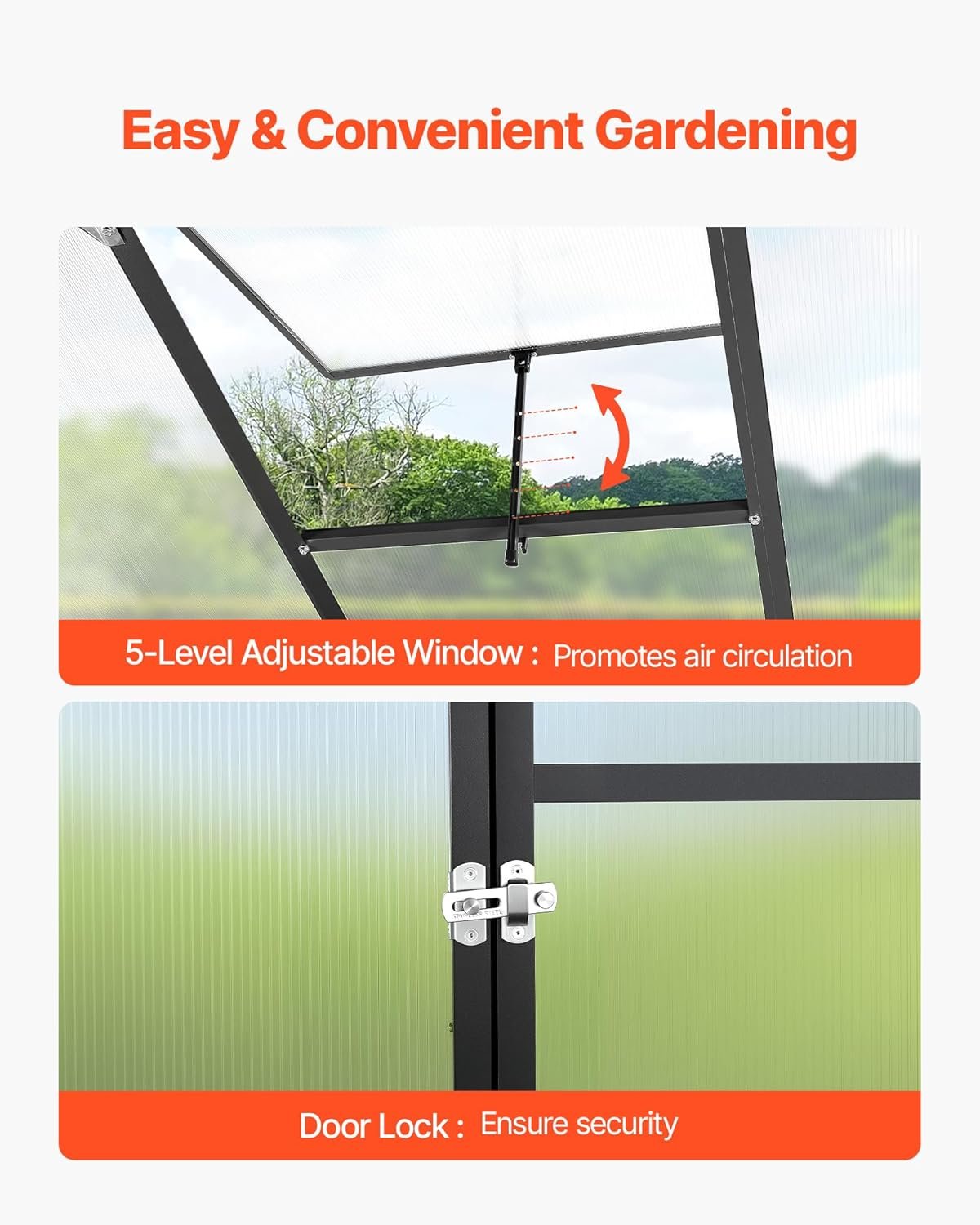 VEVOR x FT Polycarbonate Greenhouse, Heavy Duty Outdoor Green House with Adjustable Vent  Push-Pull Lockable Door, Quick Setup, Aluminum Frame Walk-in Greenhouse Sunroom for Outside Garden Lawn