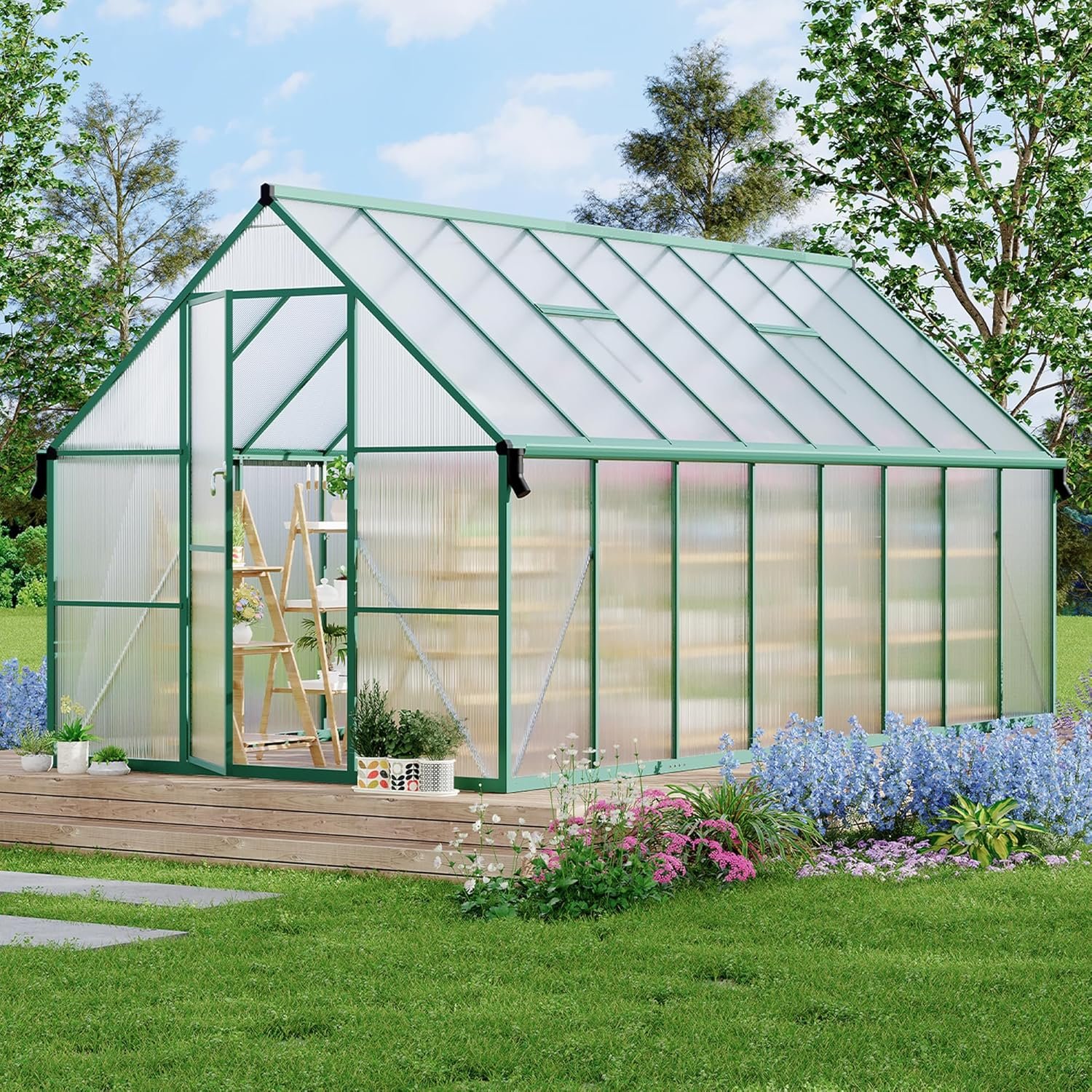 6x4 Aluminum-Framed Polycarbonate Greenhouse, Heavy Duty Polycarbonate Greenhouse with Quick Setup Structure and Roof Vent, Large Enhanced Aluminum GreenhouseKit for Outdoors
