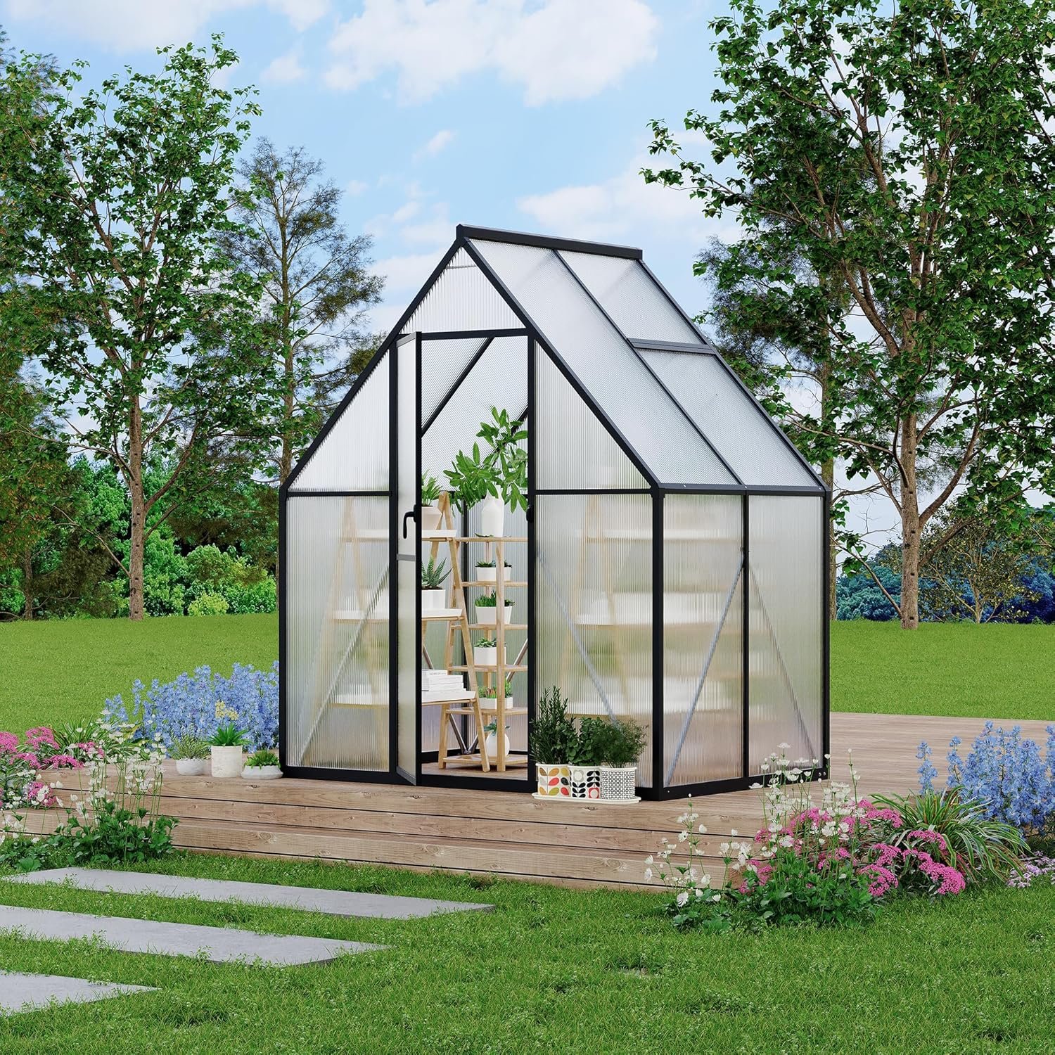 6x4 Aluminum-Framed Polycarbonate Greenhouse, Heavy Duty Polycarbonate Greenhouse with Quick Setup Structure and Roof Vent, Large Enhanced Aluminum GreenhouseKit for Outdoors