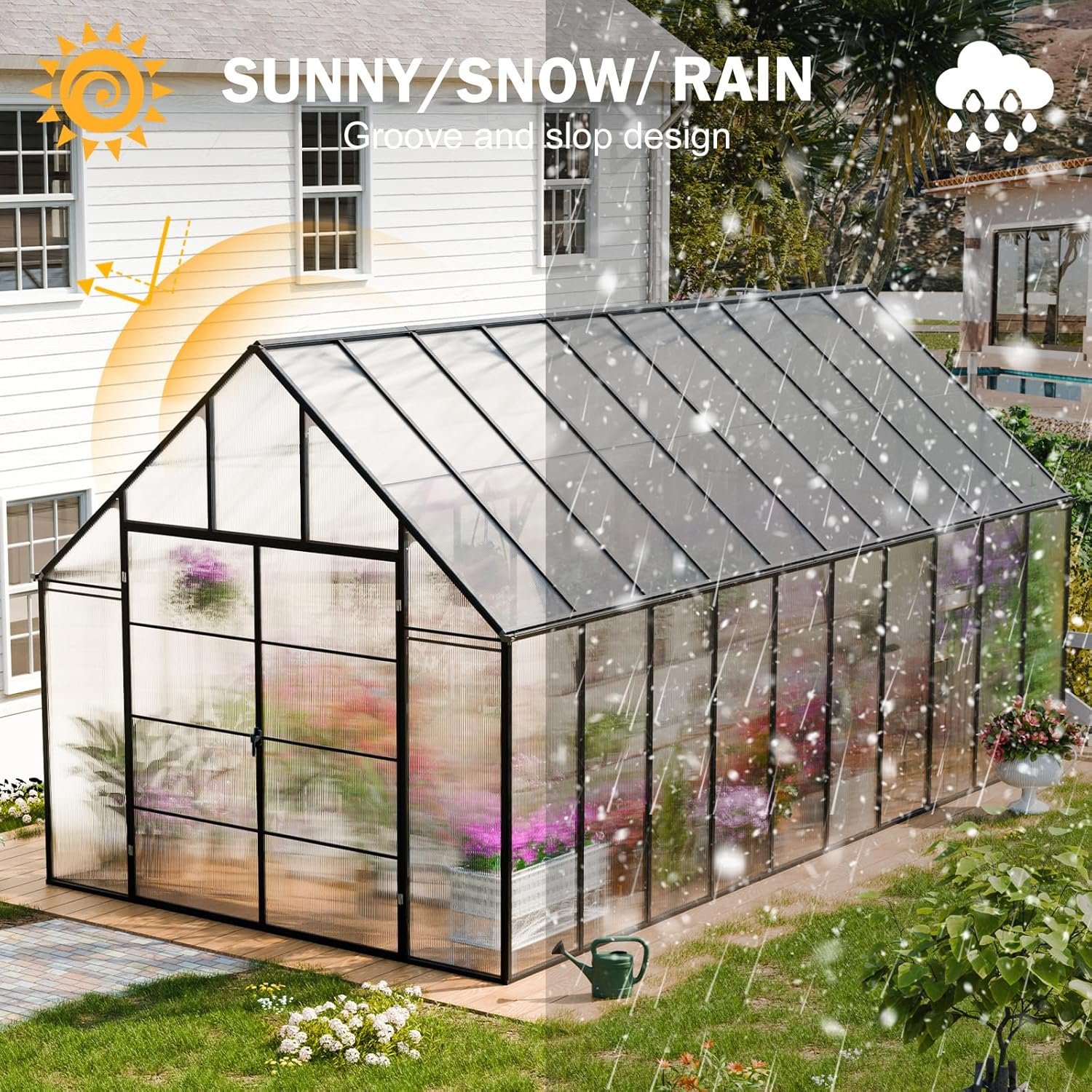 CDCASA 20x10x10 FT Greenhouse for Outdoors, Easy Assembly Large Thicker Aluminum Heavy Duty Polycarbonate Greenhouses Kit w/4 Vent Window, Walk-in Green House for Sunroom Patio,Backyard