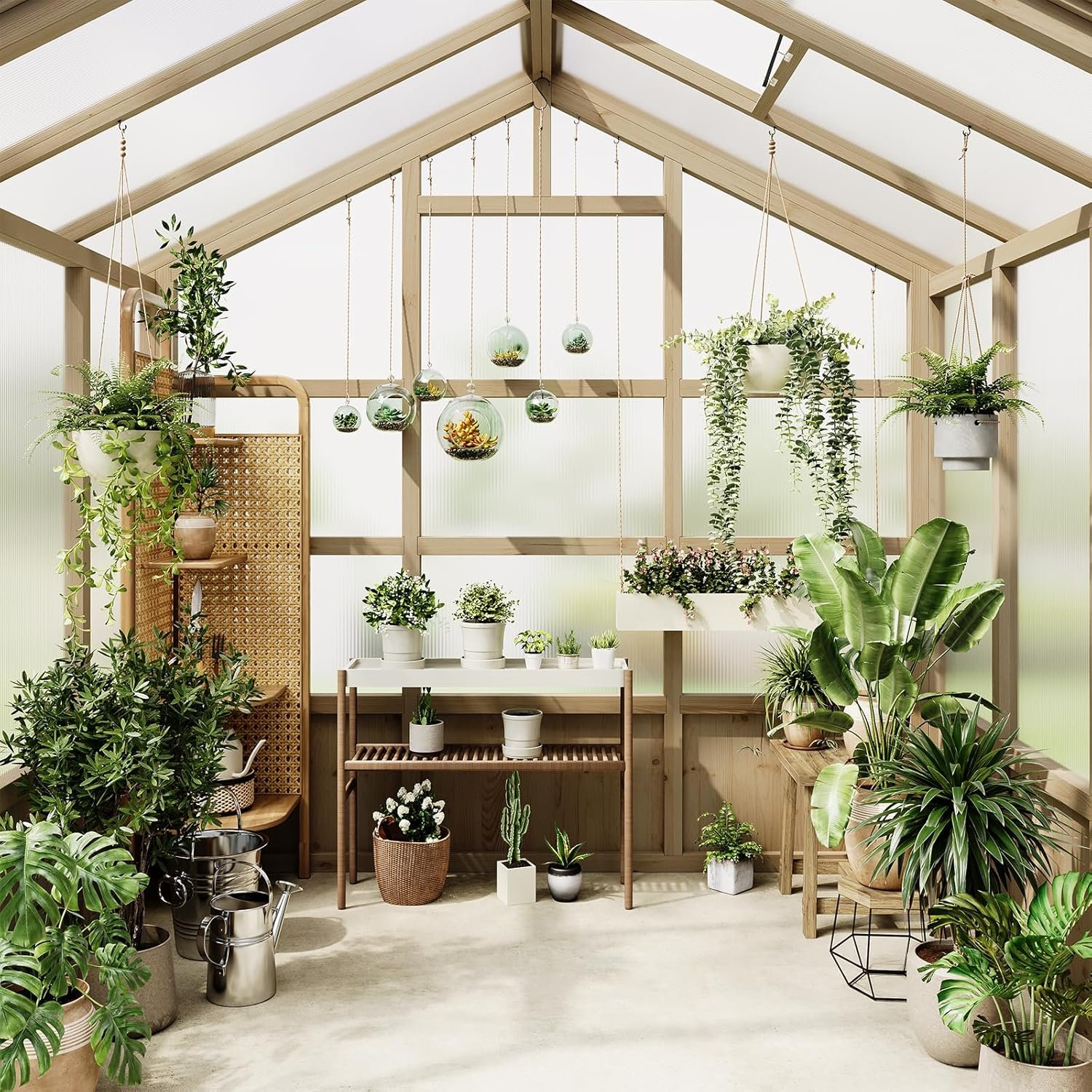 Wooden Greenhouse, 6x8FT Greenhouses with Lockable Door, Wood Frame Adjustable Vent, Greenhouse with for Outdoor, Garden, Yard, Light Brown Wooden Greenhouse, 6x8FT Greenhouses with Lockable Door, Wood Frame Adjustable Vent, Greenhouse with for Outdoor, Garden, Yard, Light Brown