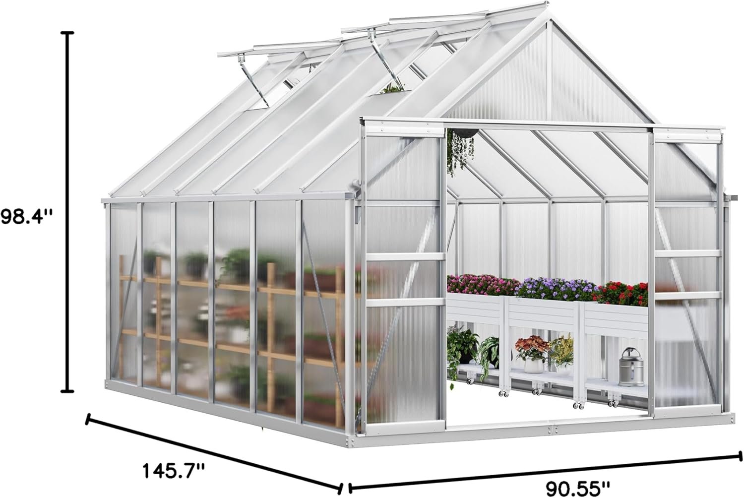 YITAHOME 12x8FT Polycarbonate Greenhouse Large Heavy Duty Green Houses Outdoor Aluminum Greenhouses with Sliding Doors Vent Window Premium Walk-in Greenhouse for Garden Backyard, Matte Sliver YITAHOME 12x8FT Polycarbonate Greenhouse Large Heavy Duty Green Houses Outdoor Aluminum Greenhouses with Sliding Doors Vent Window Premium Walk-in Greenhouse for Garden Backyard, Matte Sliver