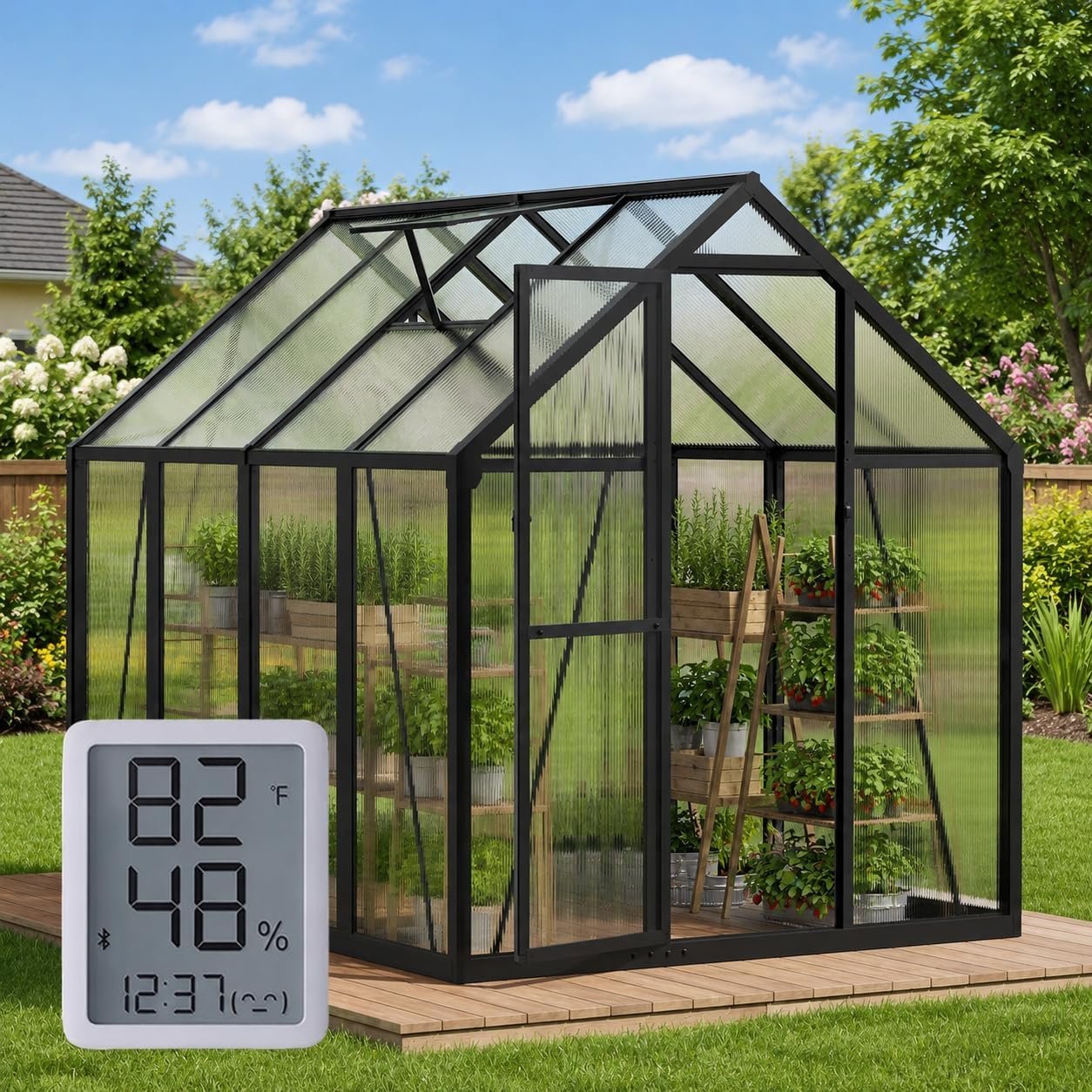 10X12FT Greenhouse for Outdoors with Electronic Thermometers, Green Houses for Outside Heavy Duty with Aluminum Frame Withstands Strong Wind or Snow, Large Walk-in Greenhouse for Backyard or Garden