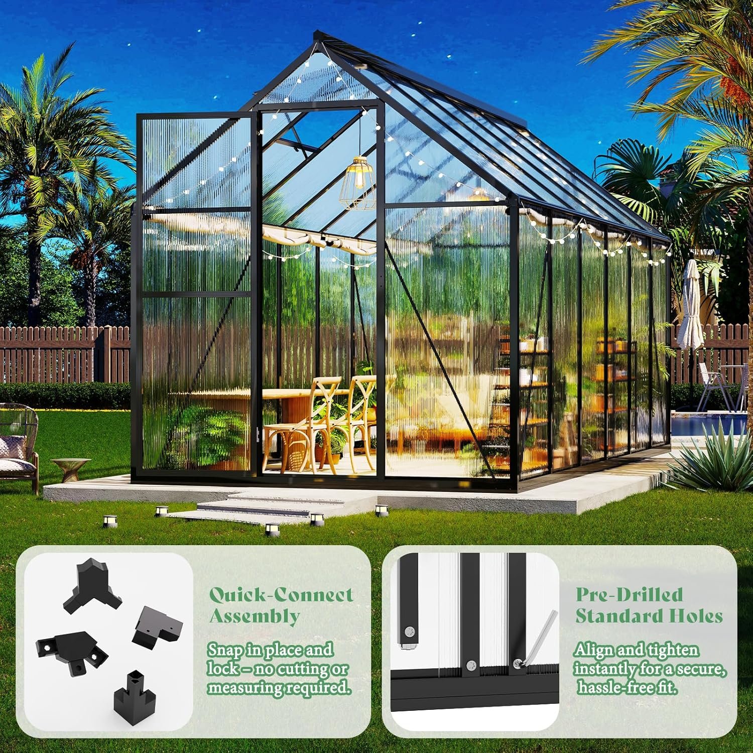 AMERLIFE 6x16 Ft Polycarbonate Greenhouse for Outdoors, Walk-in Design with Aluminum Frame, Windows and Swing Door, Heavy-Duty Greenhouse Construction for Garden, Black AMERLIFE 6x16 Ft Polycarbonate Greenhouse for Outdoors, Walk-in Design with Aluminum Frame, Windows and Swing Door, Heavy-Duty Greenhouse Construction for Garden, Black