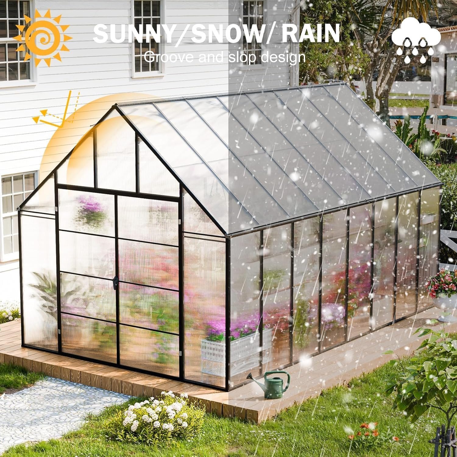 CDCASA 16.5x10.2 FT Greenhouse for Outdoors,Easy Assembly Large Polycarbonate Greenhouse Aluminum Greenhouses w/3 Vents Window, Swing Door, Garden Walk-in Green House CDCASA 16.5x10.2 FT Greenhouse for Outdoors,Easy Assembly Large Polycarbonate Greenhouse Aluminum Greenhouses w/3 Vents Window, Swing Door, Garden Walk-in Green House