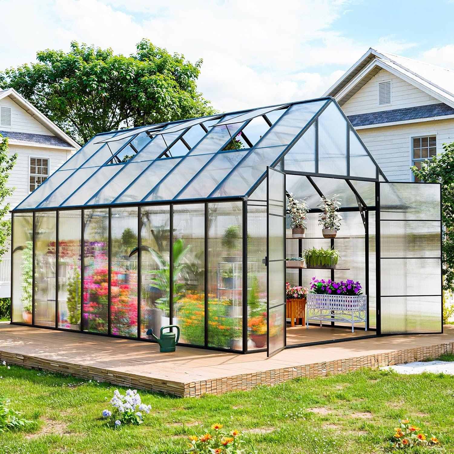 CDCASA 16.5x10.2 FT Greenhouse for Outdoors,Easy Assembly Large Polycarbonate Greenhouse Aluminum Greenhouses w/3 Vents Window, Swing Door, Garden Walk-in Green House CDCASA 16.5x10.2 FT Greenhouse for Outdoors,Easy Assembly Large Polycarbonate Greenhouse Aluminum Greenhouses w/3 Vents Window, Swing Door, Garden Walk-in Green House