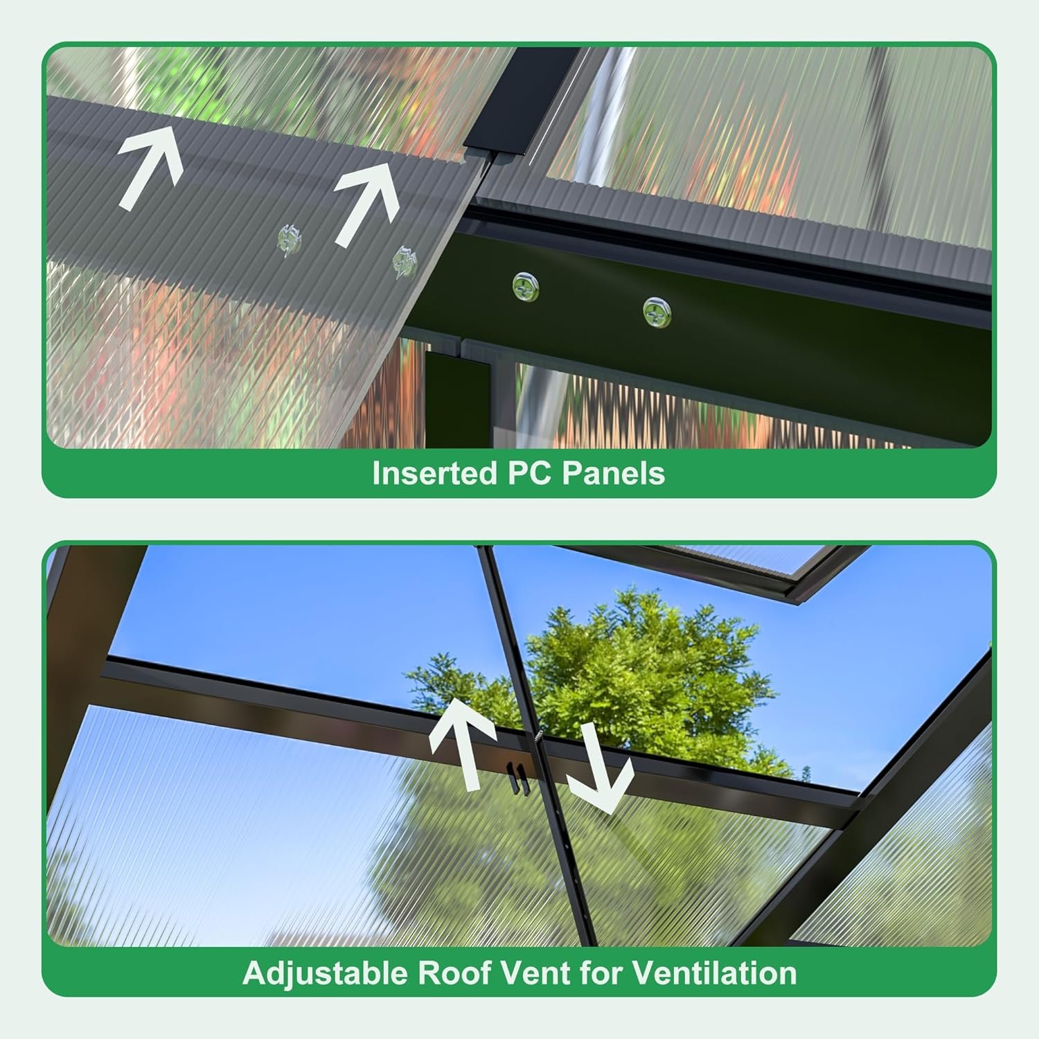 WKM 10x16 FT Greenhouse for Outdoors, Polycarbonate Greenhouse with Roof Vent and Quick Setup Structure, Enhanced Aluminum Green House for Garden Backyard, Black WKM 10x16 FT Greenhouse for Outdoors, Polycarbonate Greenhouse with Roof Vent and Quick Setup Structure, Enhanced Aluminum Green House for Garden Backyard, Black
