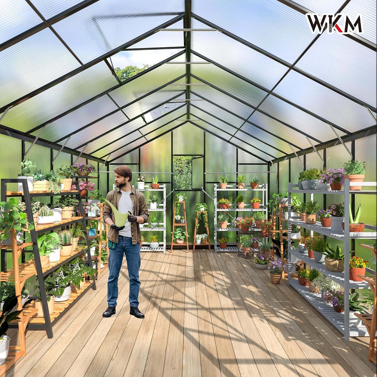 WKM 10x16 FT Greenhouse for Outdoors, Polycarbonate Greenhouse with Roof Vent and Quick Setup Structure, Enhanced Aluminum Green House for Garden Backyard, Black WKM 10x16 FT Greenhouse for Outdoors, Polycarbonate Greenhouse with Roof Vent and Quick Setup Structure, Enhanced Aluminum Green House for Garden Backyard, Black